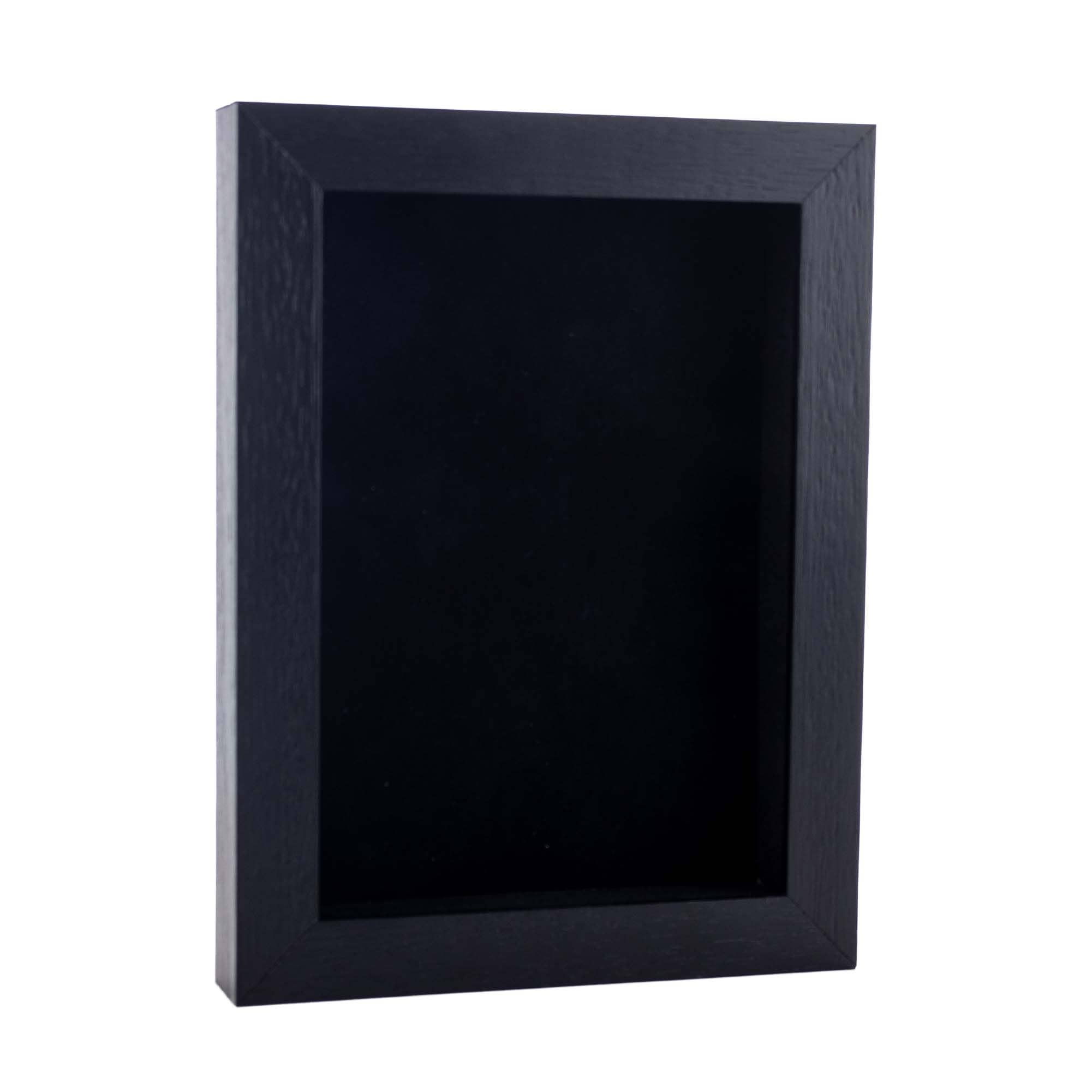 Black Wood Grain Shadow Box Frame With Acrylic Front Black Suede Backing 30 Sizes