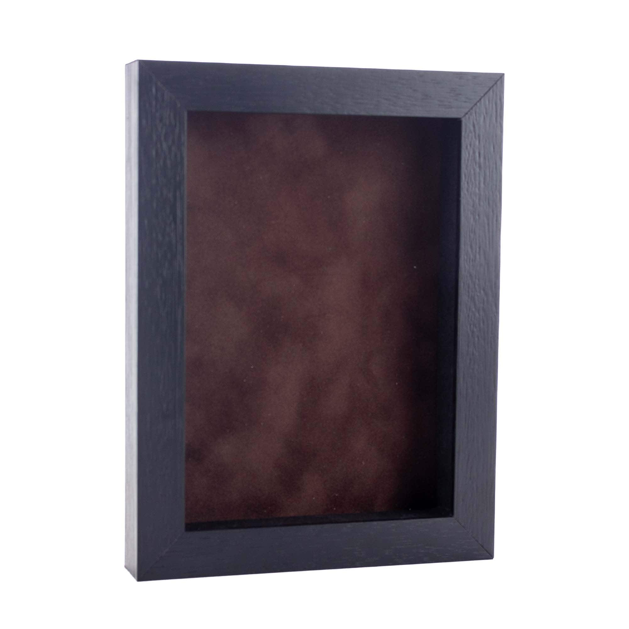 Black Wood Grain Shadow Box Frame With Acrylic Front Brown Suede Backing 30 Sizes