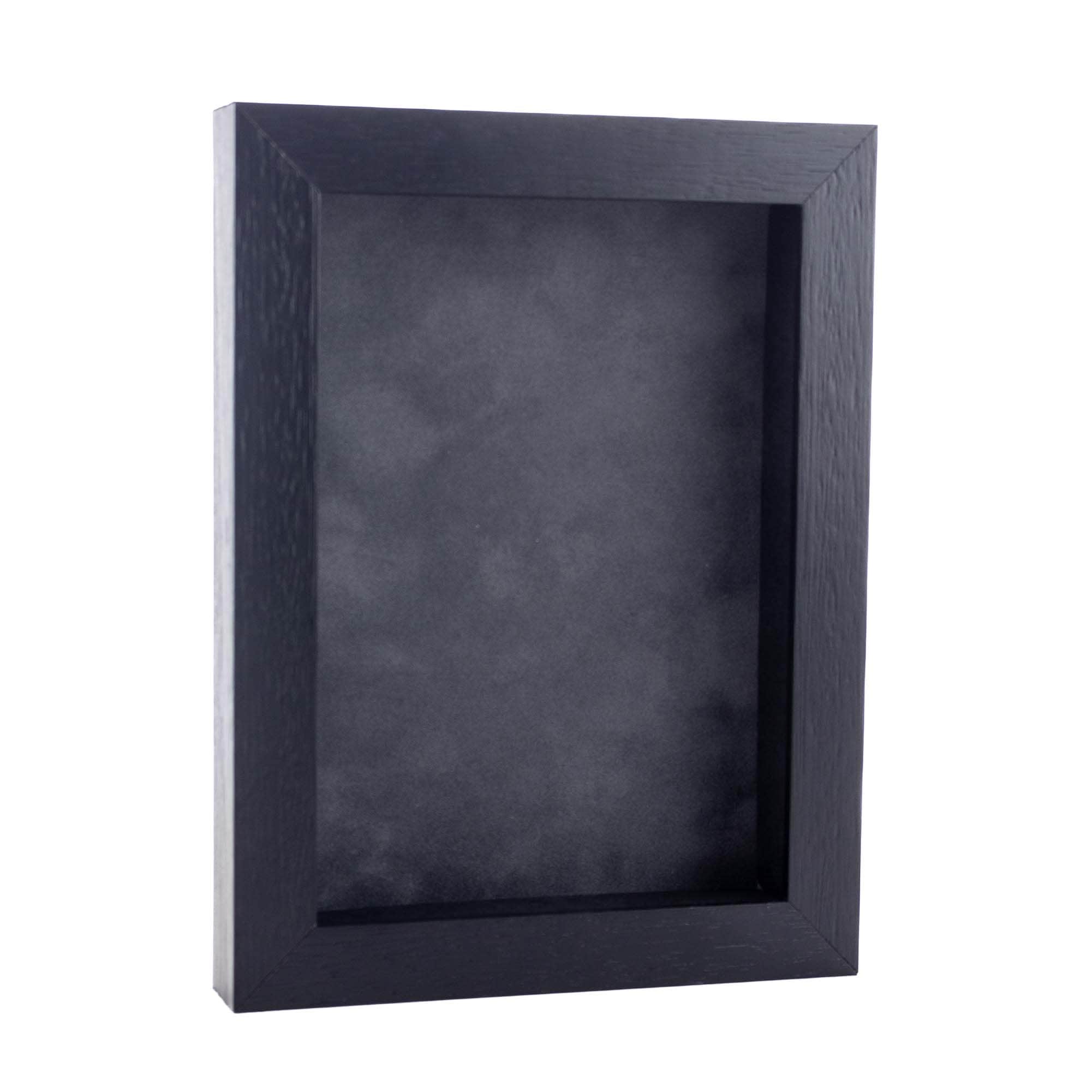Black Wood Grain Shadow Box Frame With Acrylic Front Dark Grey Suede Backing 30 Sizes