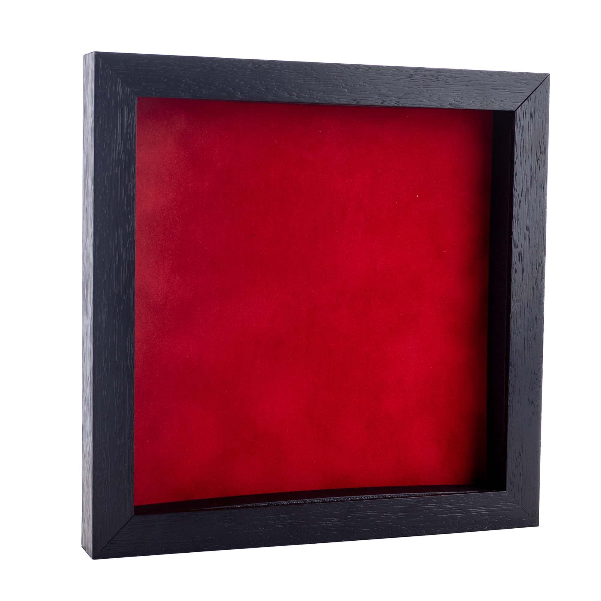 Black Wood Grain Shadow Box Frame With Acrylic Front Red Suede Backing 30 Sizes