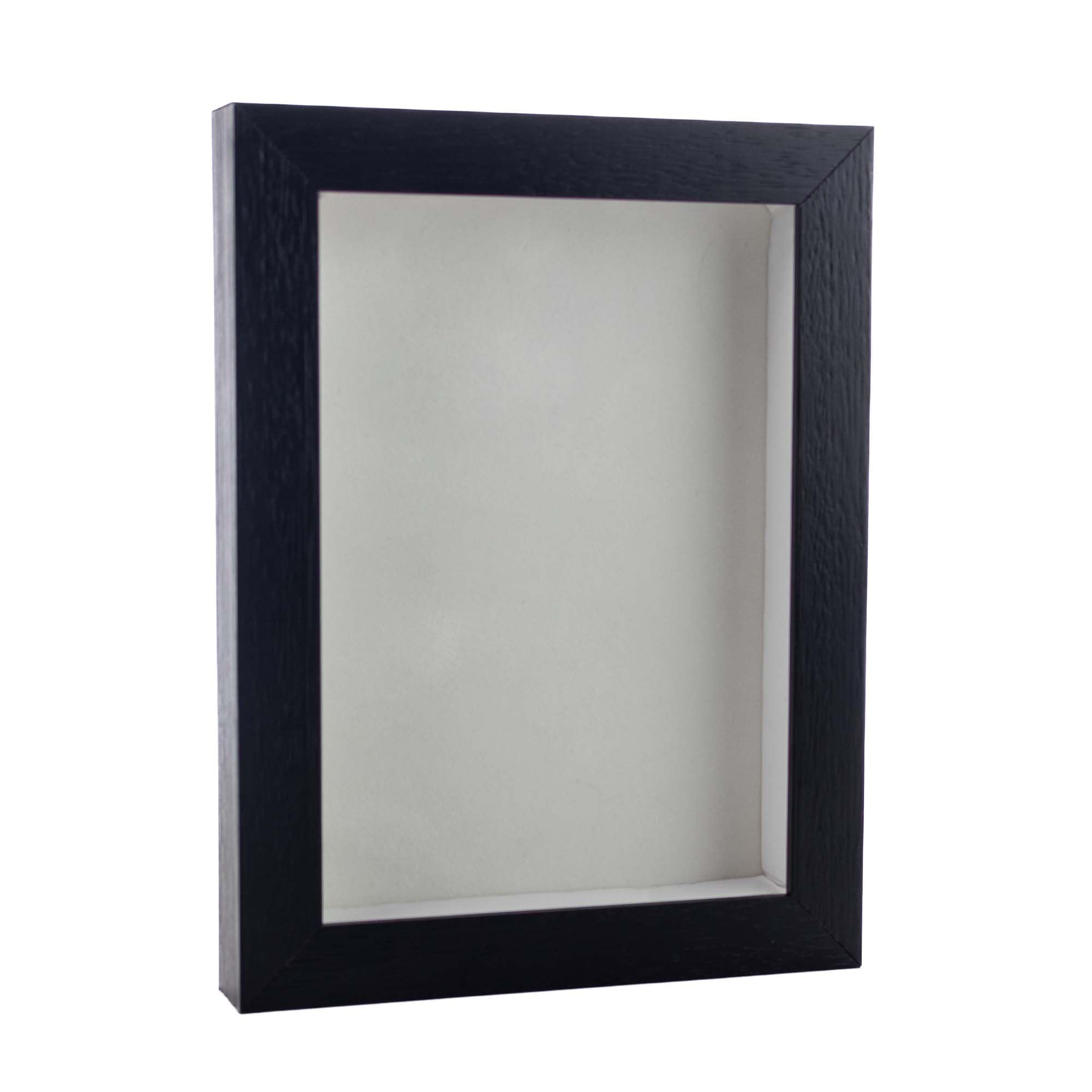 Black Wood Grain Shadow Box Frame With Acrylic Front White Suede Backing 30 Sizes