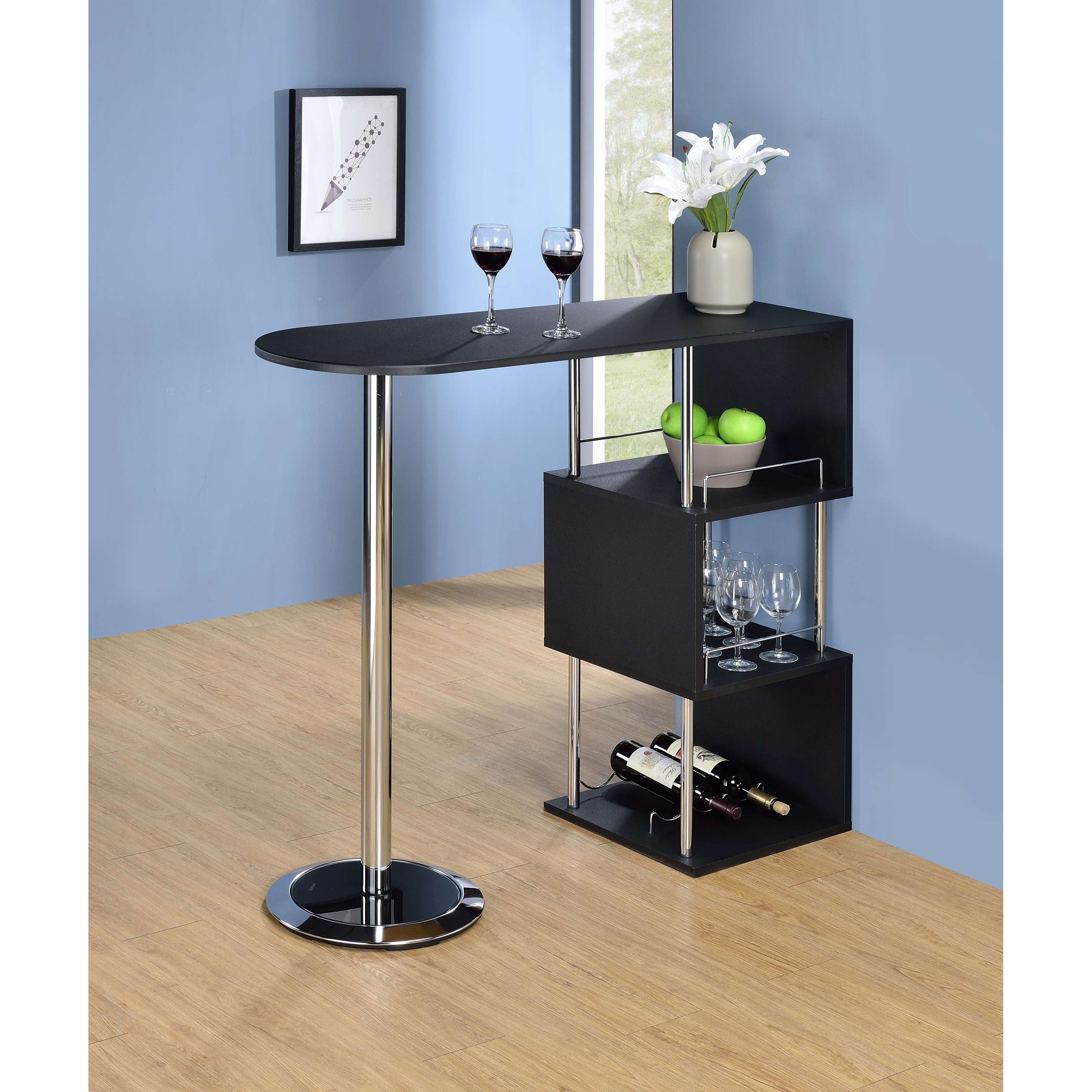 Black Wood Chrome Metal Bar Table