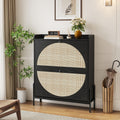 Black Wooden Shoe Cabinet Storage Organizer With Rattan Doors Entryway Cabinet Side Cabinet With 2 Drawers