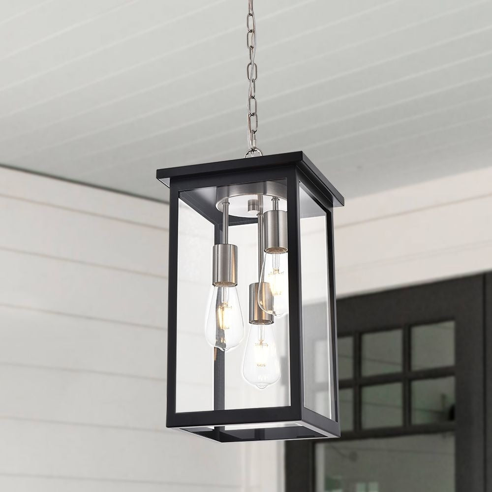 Black And Brushed Nickel Outdoor Pendant Light Fixture Exterior Chandelier Hanging Lantern Anti Rust Waterproof