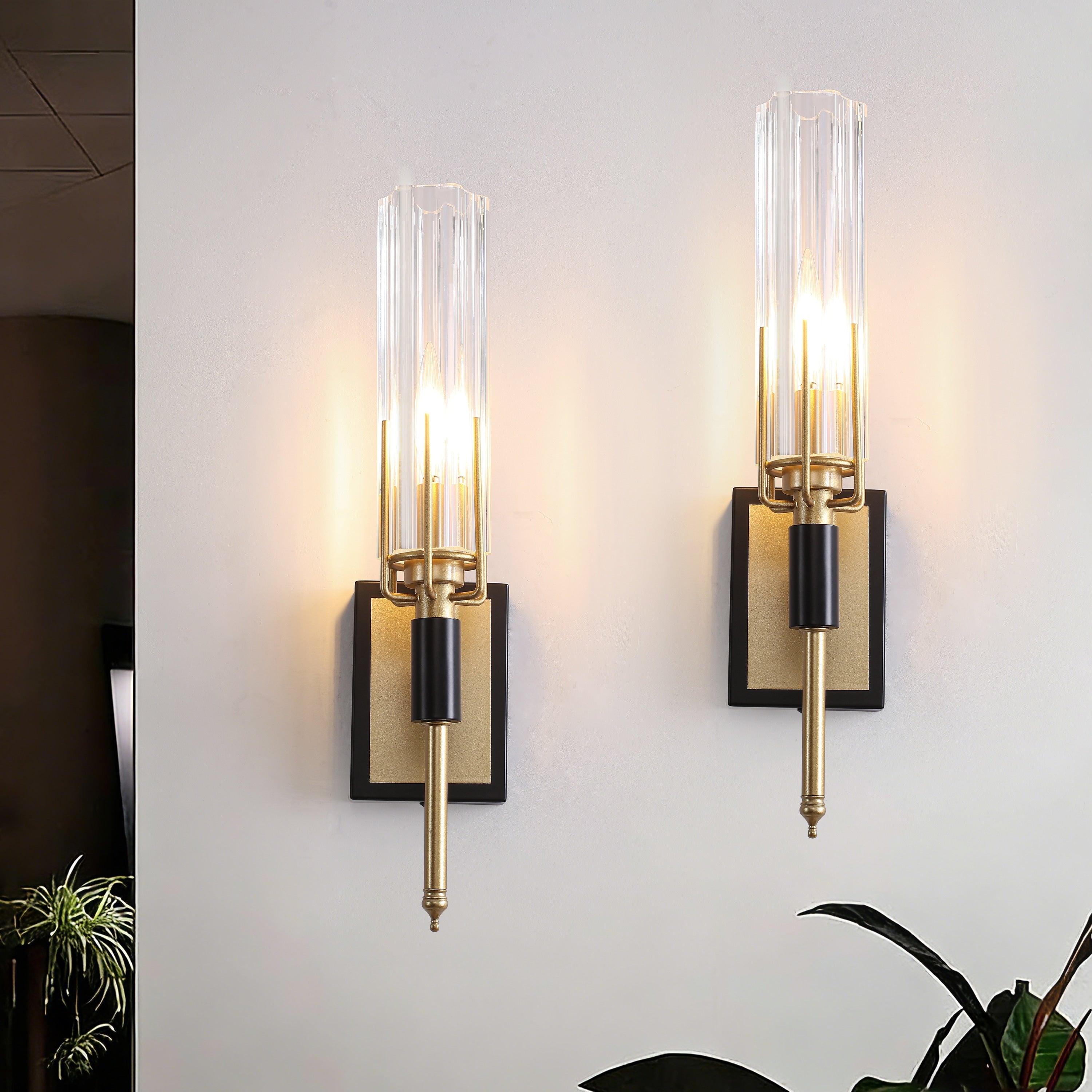 Black And Gold Wall Sconce With Clear Glass Shade E12 Base