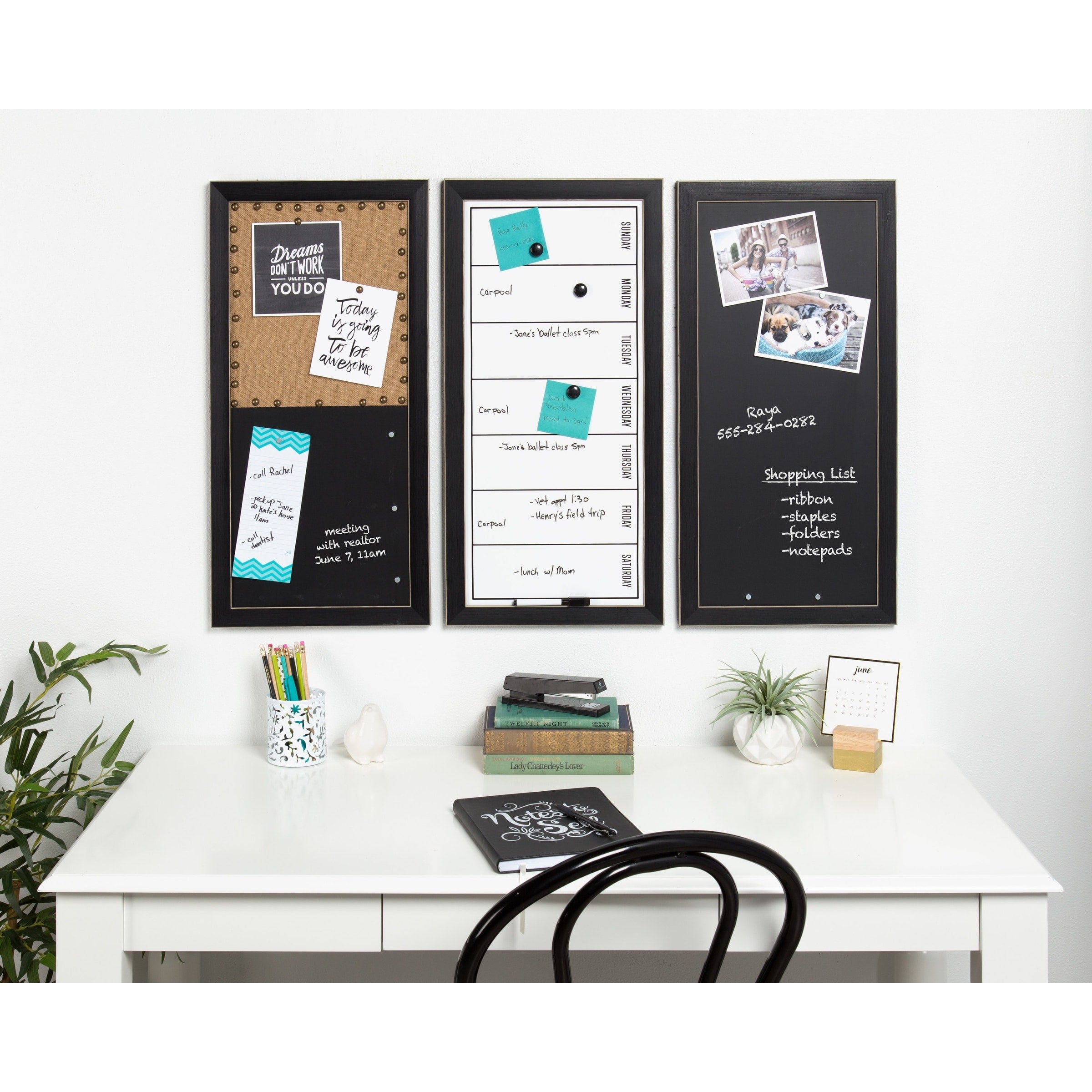 Black Framed Magnetic Weekly Calendar Dry Erase Board