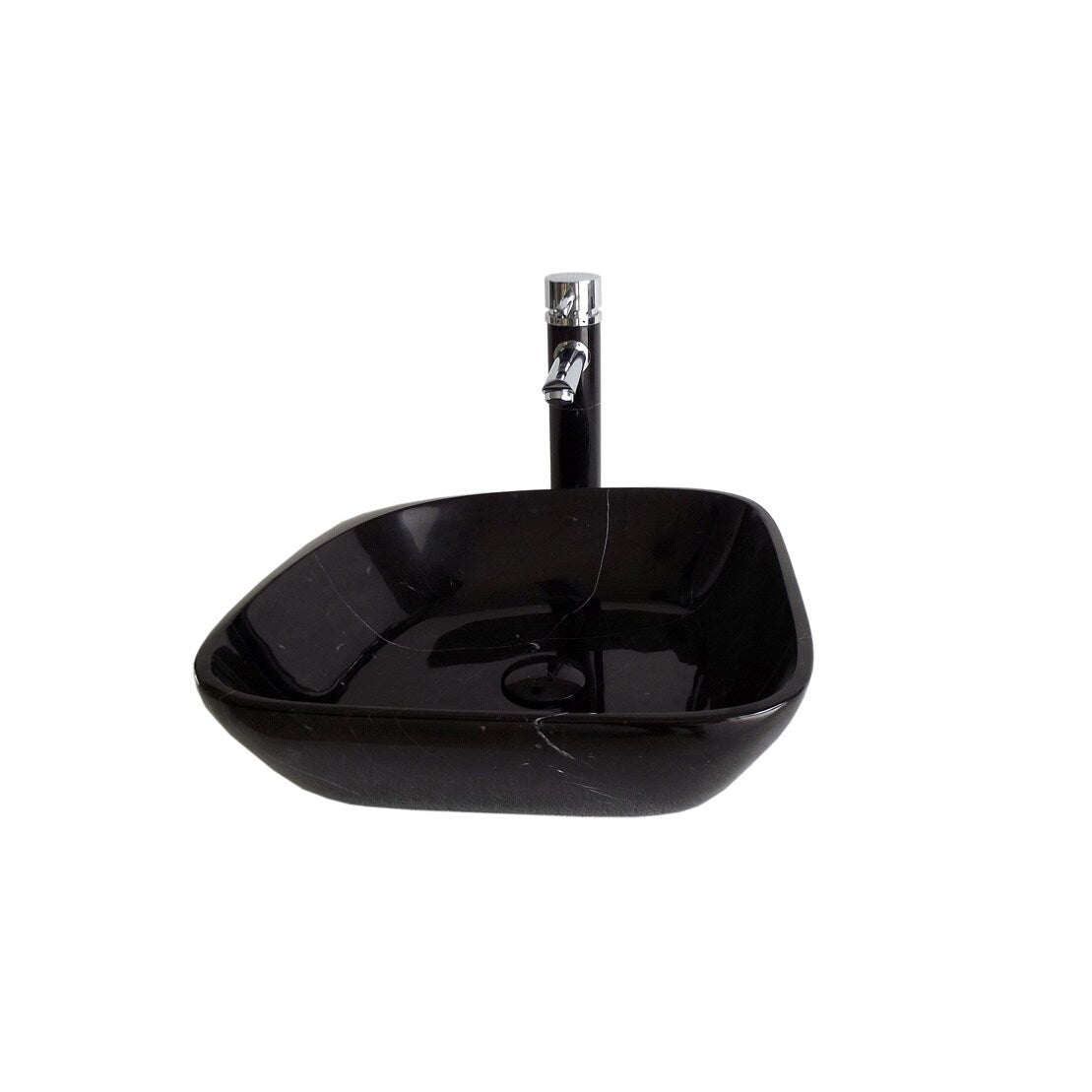 Black Marquine Stone Vessel Bowl With Matching Drain And Faucet