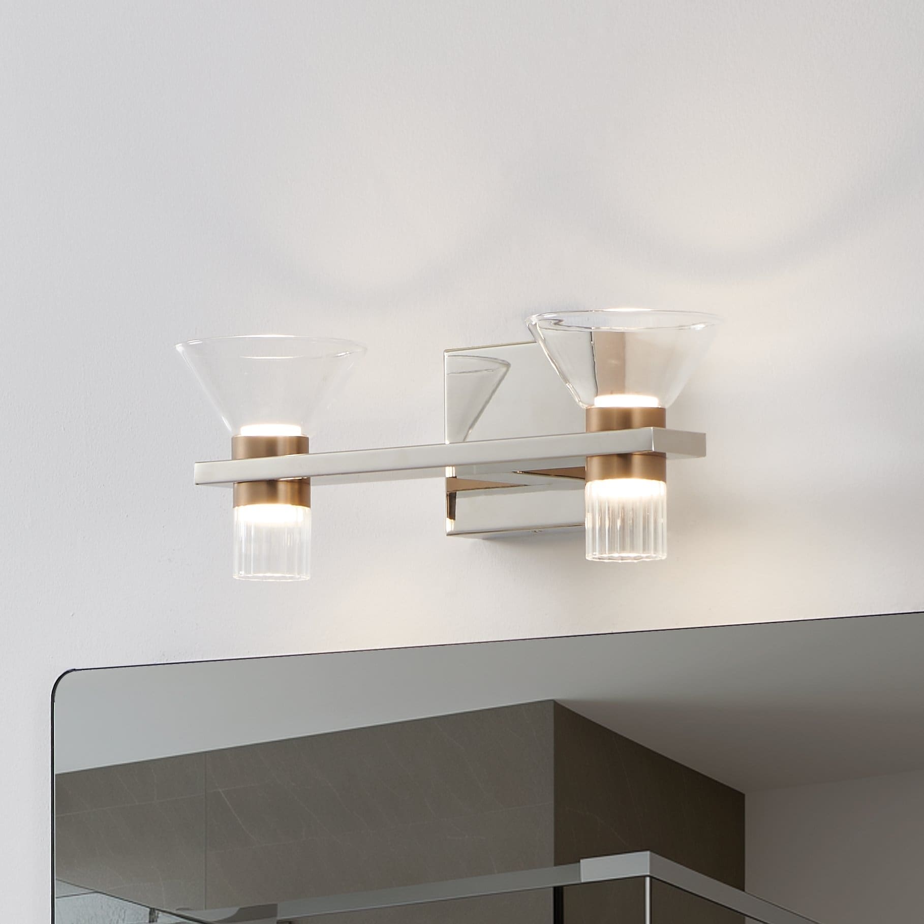 Blake 16 Inch 4 Light Polished Nickel And Champagne Gold 5Cct Led Vanity Light With Clear And Clear Ribbed Glass
