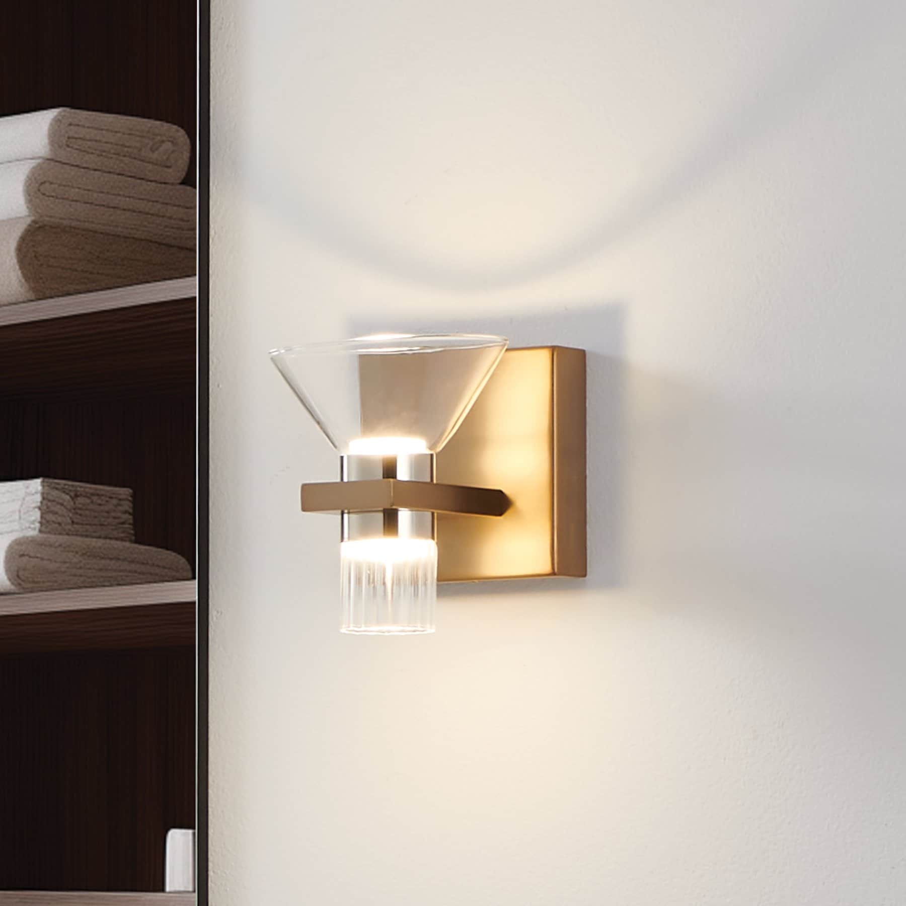 Blake 5 Inch 2 Light Champagne Gold And Polished Nickel 5Cct Led Vanity Light With Clear And Clear Ribbed Glass