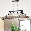 Warehouse Of Tiffany Blakes Faux Wood And Metal 4 Light Kitchen Island Chandelier With Pot Pan Hooks And Seeded Glass Shades