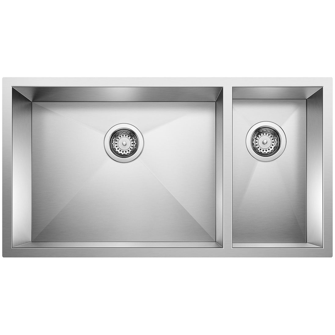 Blanco 516213 Precision 1 1 2 Bowl Double Basin Stainless Kitchen Sink With Stylish Drain Grooves 33 X 18 Satin Polished