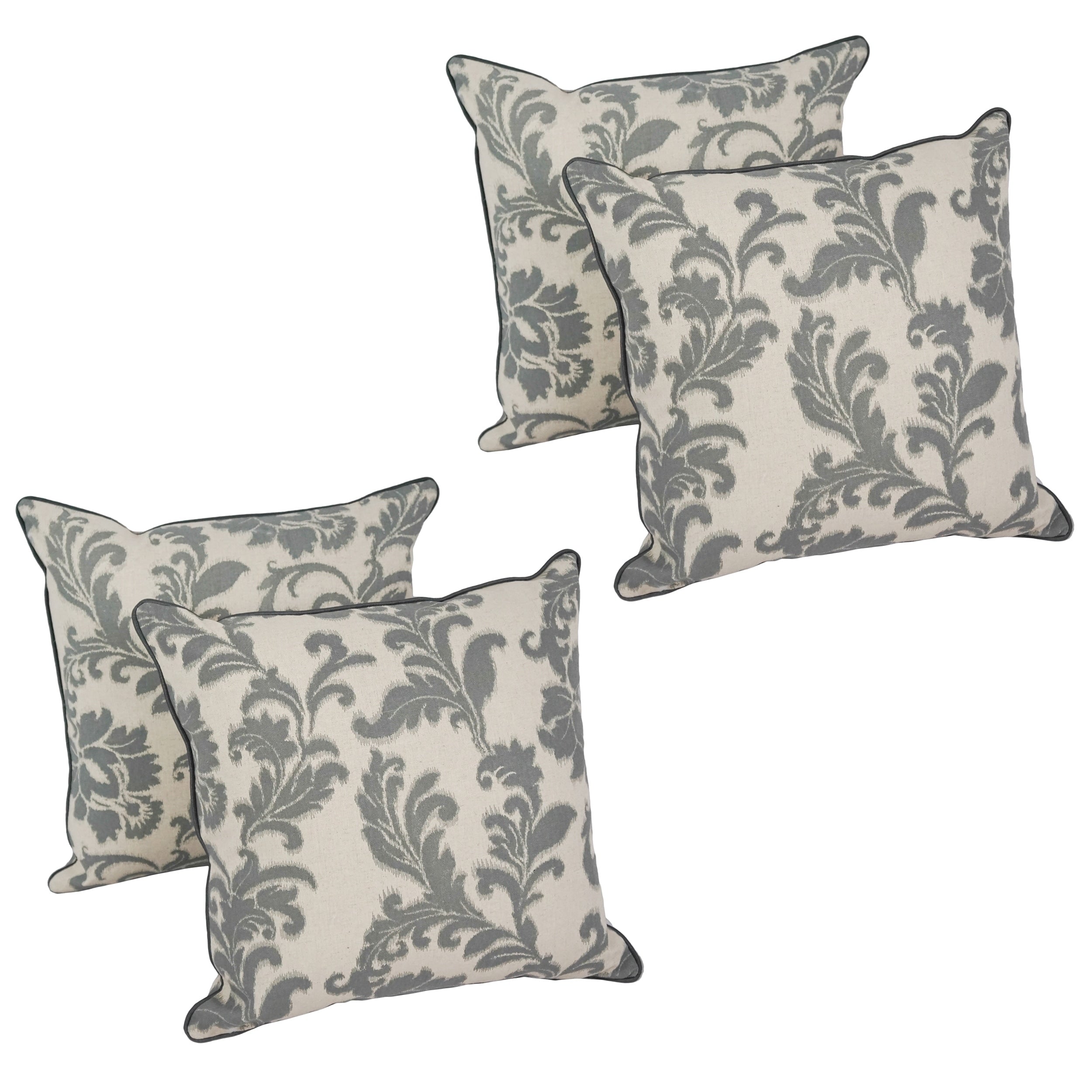 Blazing Needles 17 Inch Gray Floral Throw Pillow Set Of 4