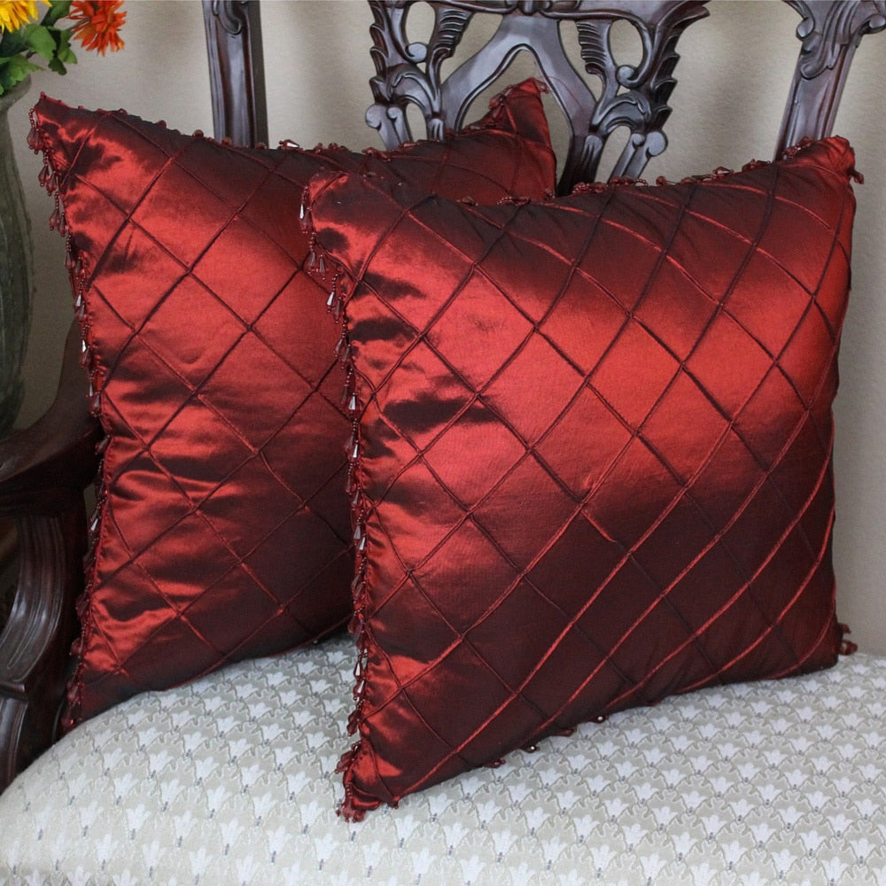 Blazing Needles 18 Inch Beaded Satin Sheen Polyester Square Throw Pillows Set Of 2