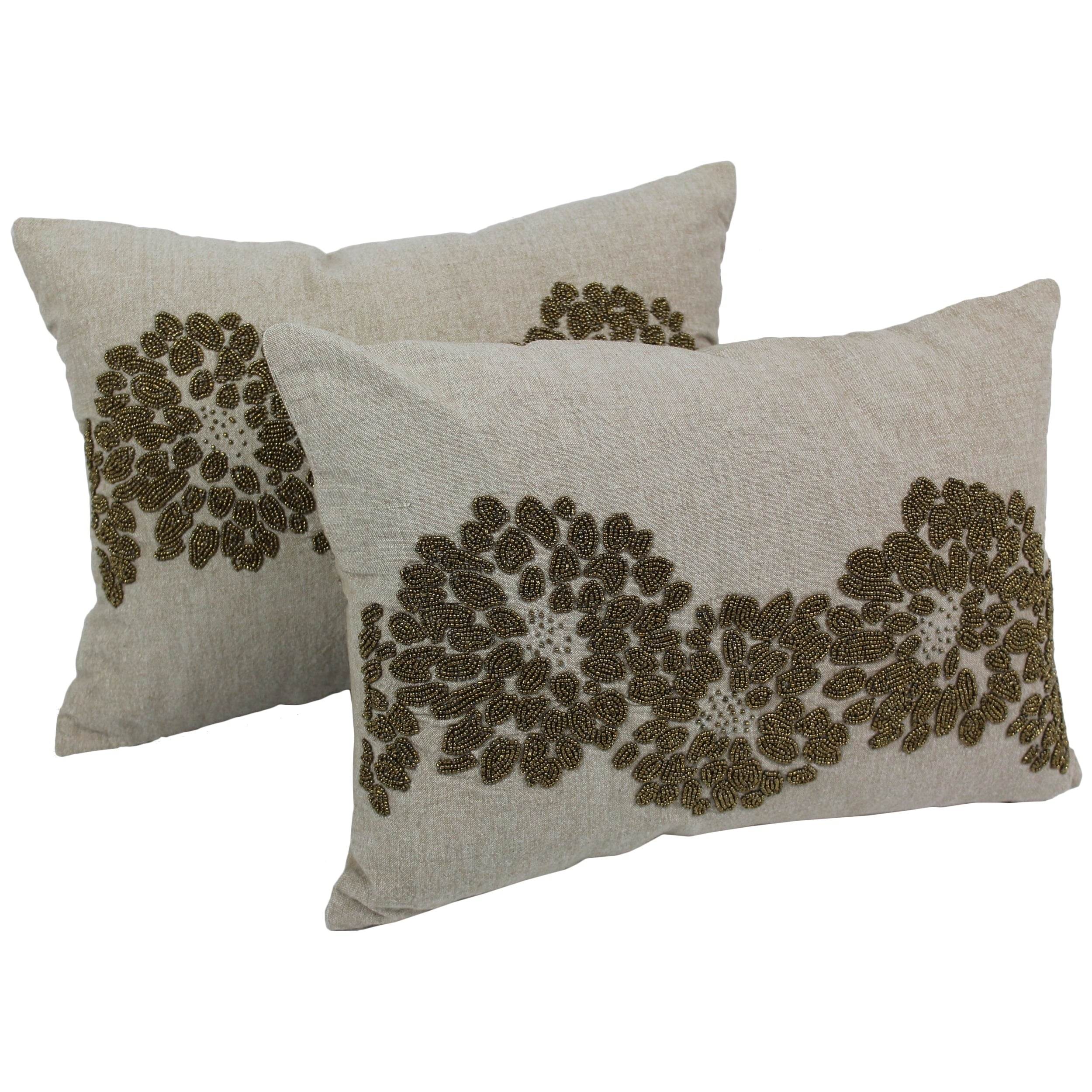 Blazing Needles 18 Inch By 13 Inch Floral Pattern Beaded Chambrey Throw Pillows Set Of 2