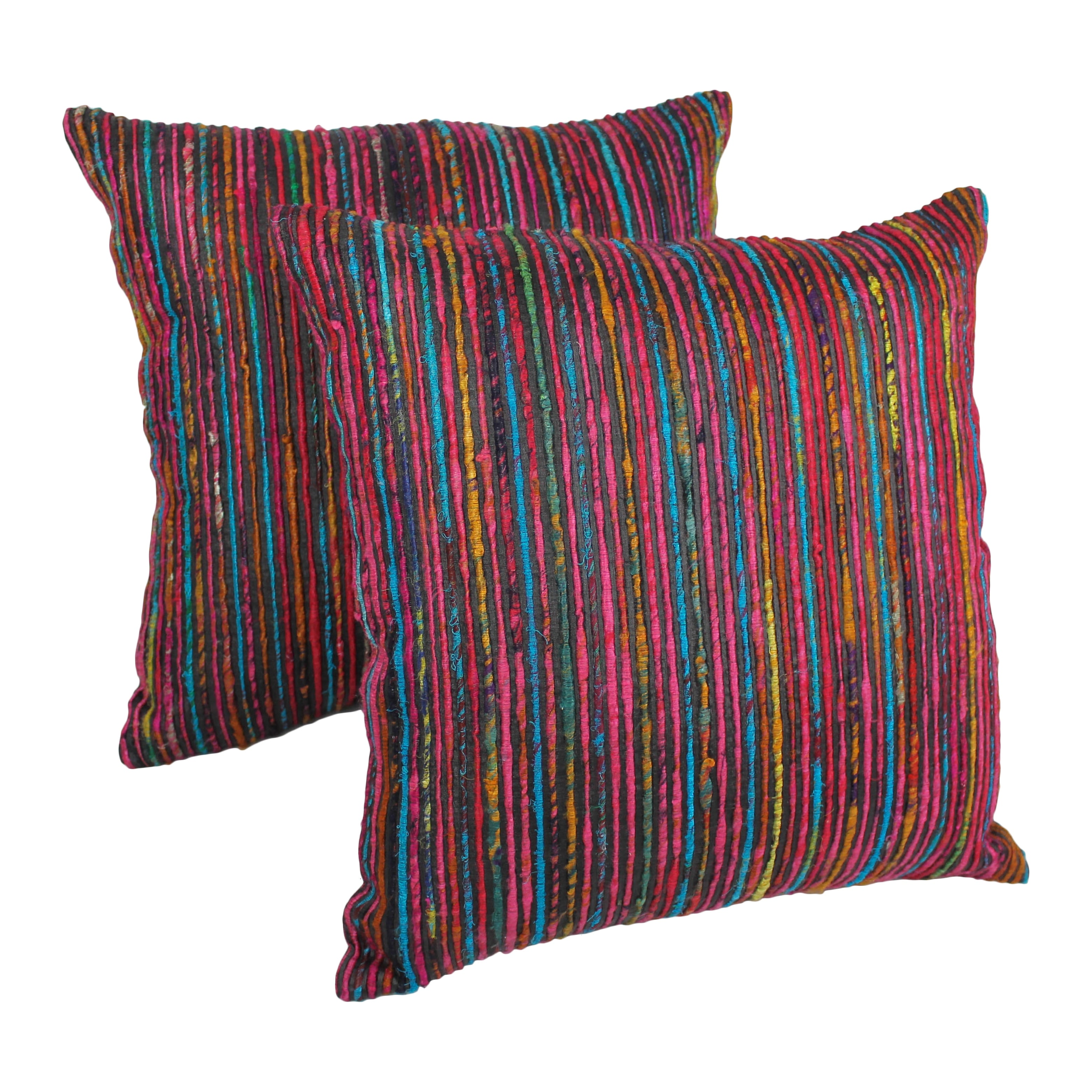 Blazing Needles 20 Inch Black Throw Pillows With Rainbow Yarn Threading Set Of 2