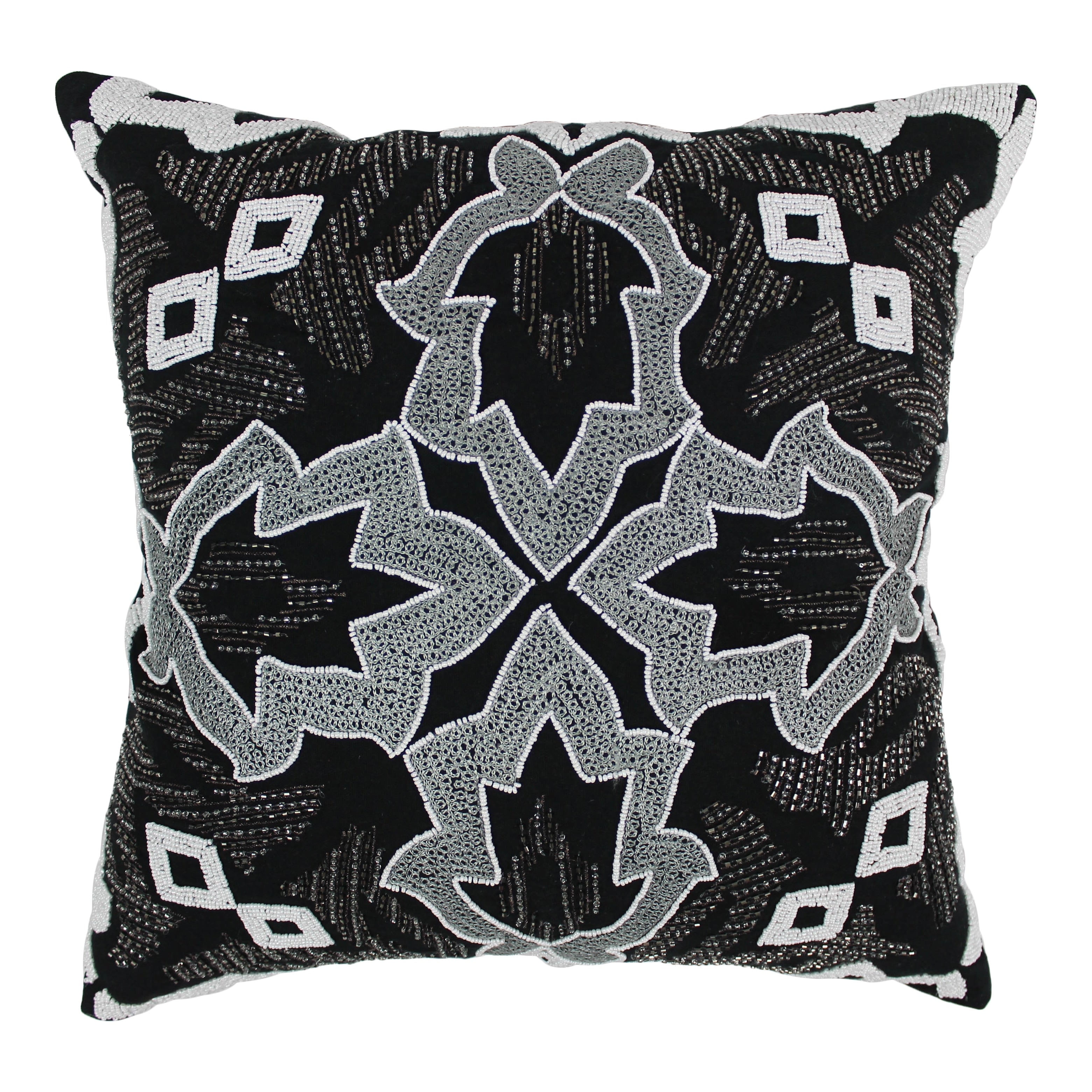 Blazing Needles 20 Inch Symmetrical Floral Beaded Throw Pillow