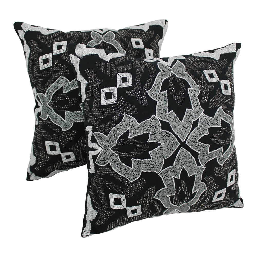Blazing Needles 20 Inch Symmetrical Floral Beaded Throw Pillows Set Of 2