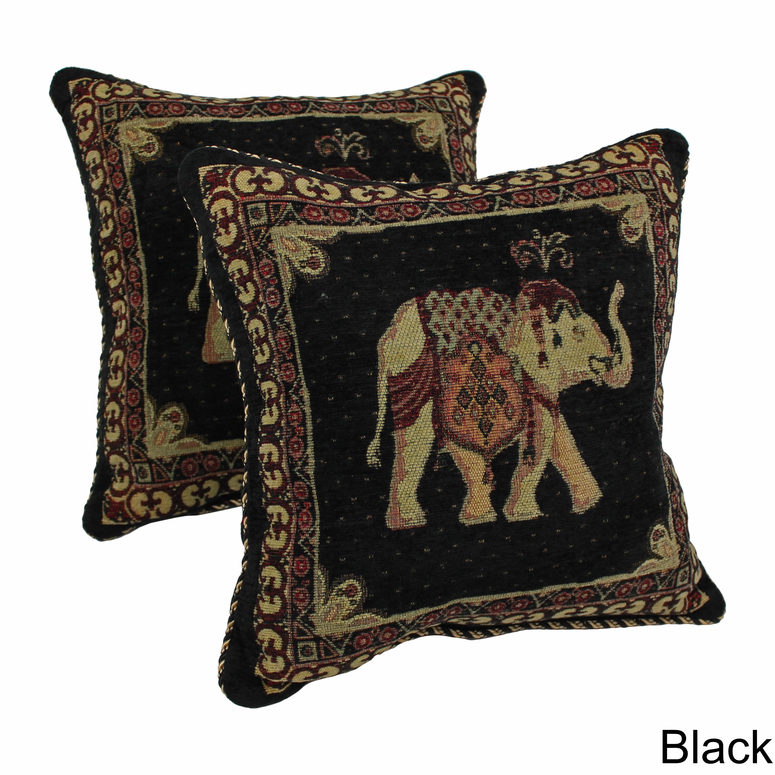 Blazing Needles Tapestry Corded Exotic Elephants Throw Pillows Set Of 2