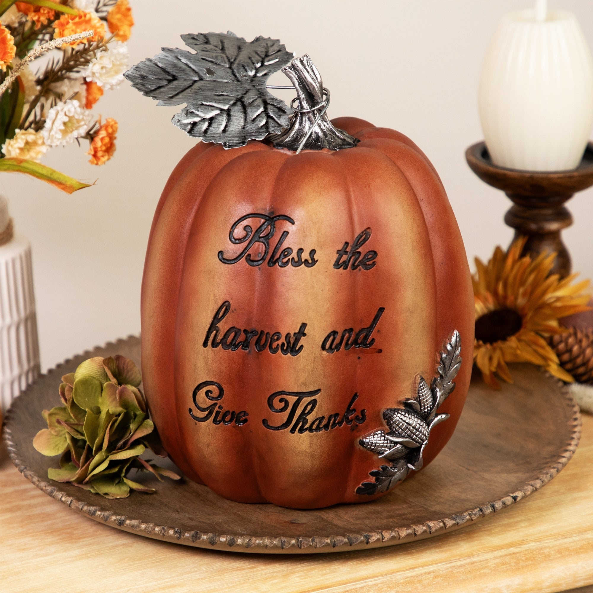 10 Bless The Harvest And Give Thanks Thanksgiving Table Top Pumpkin