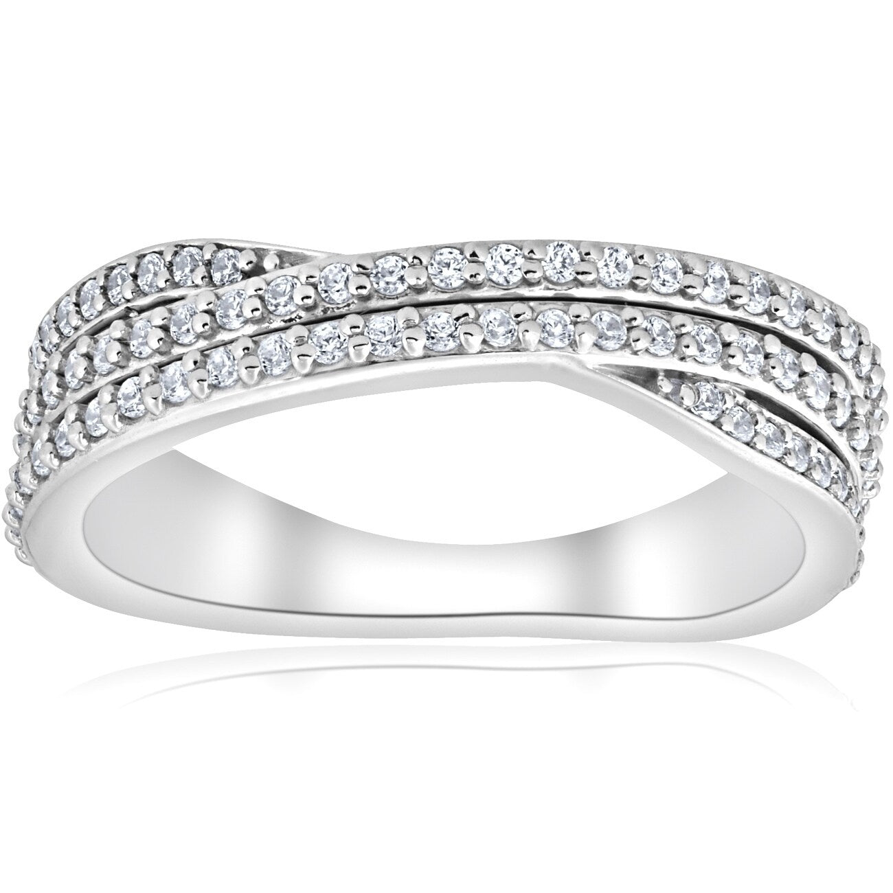 Bliss 10K White Gold 5 8 Ct Tdw Multi Row Diamond Crossover Wide Ring