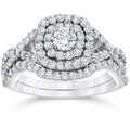 Bliss 10K White Gold 1 1 10 Ct Tdw Cushion Halo Diamond Engagement Ring Set I J I2 I3