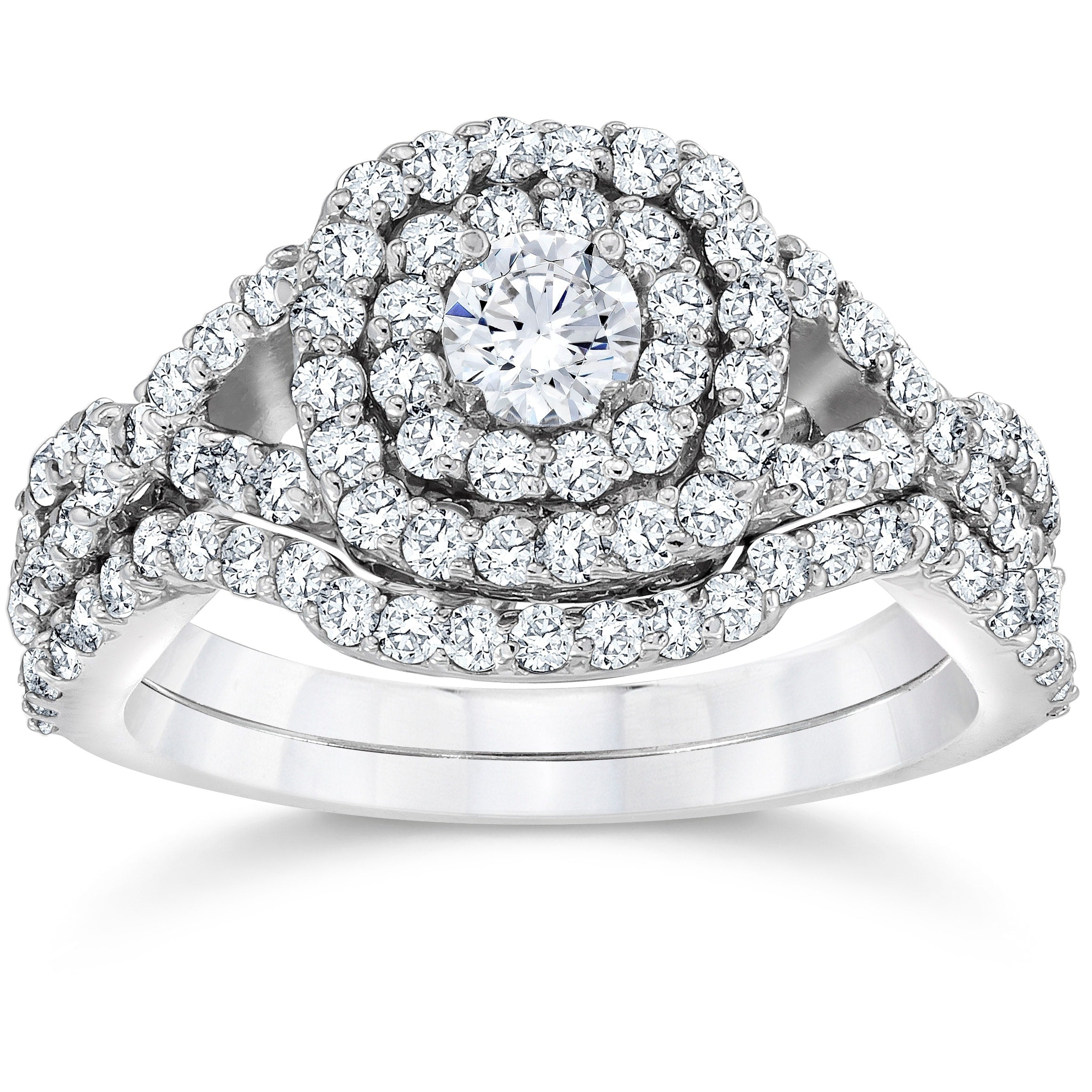 Bliss 10K White Gold 1 1 10 Ct Tdw Cushion Halo Diamond Engagement Ring Set I J I2 I3