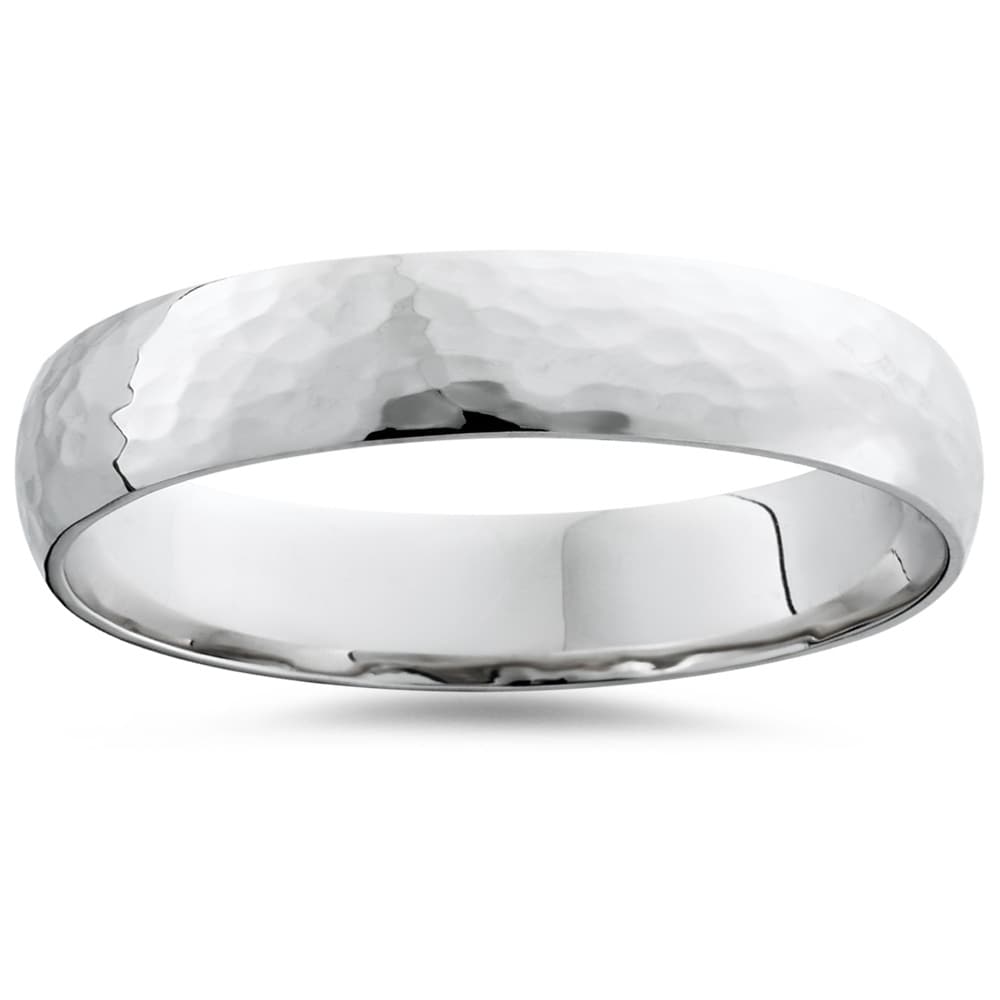Bliss 10K White Gold Mens Hammered High Polished 5Mm Ring Wedding Band