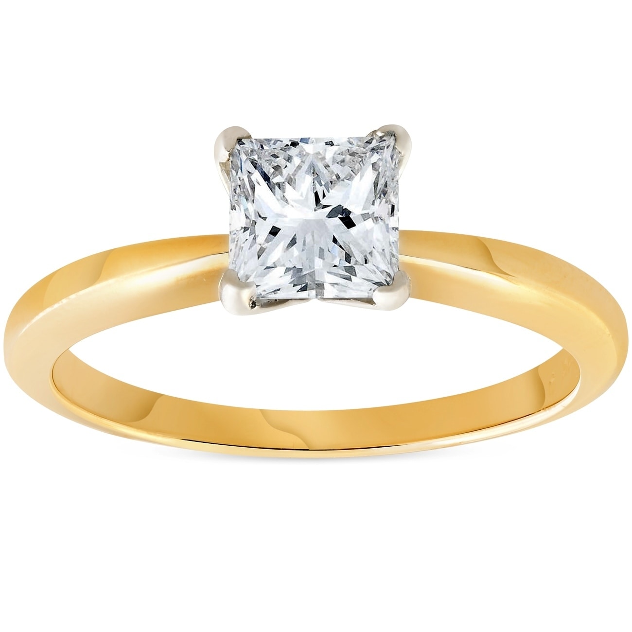 Bliss 14K Yellow Gold 1 Ct Tdw Solitaire Princess Cut Diamond Clarity Enhanced Engagement Ring H I Si1 Si2 White