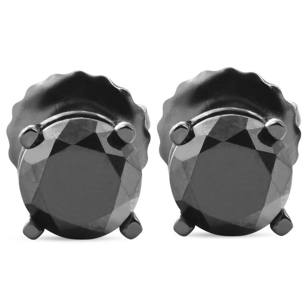 Bliss 14K Black Gold 1 Ct Tdw Black Diamond Round Cut Screw Back Studs Womens Earrings