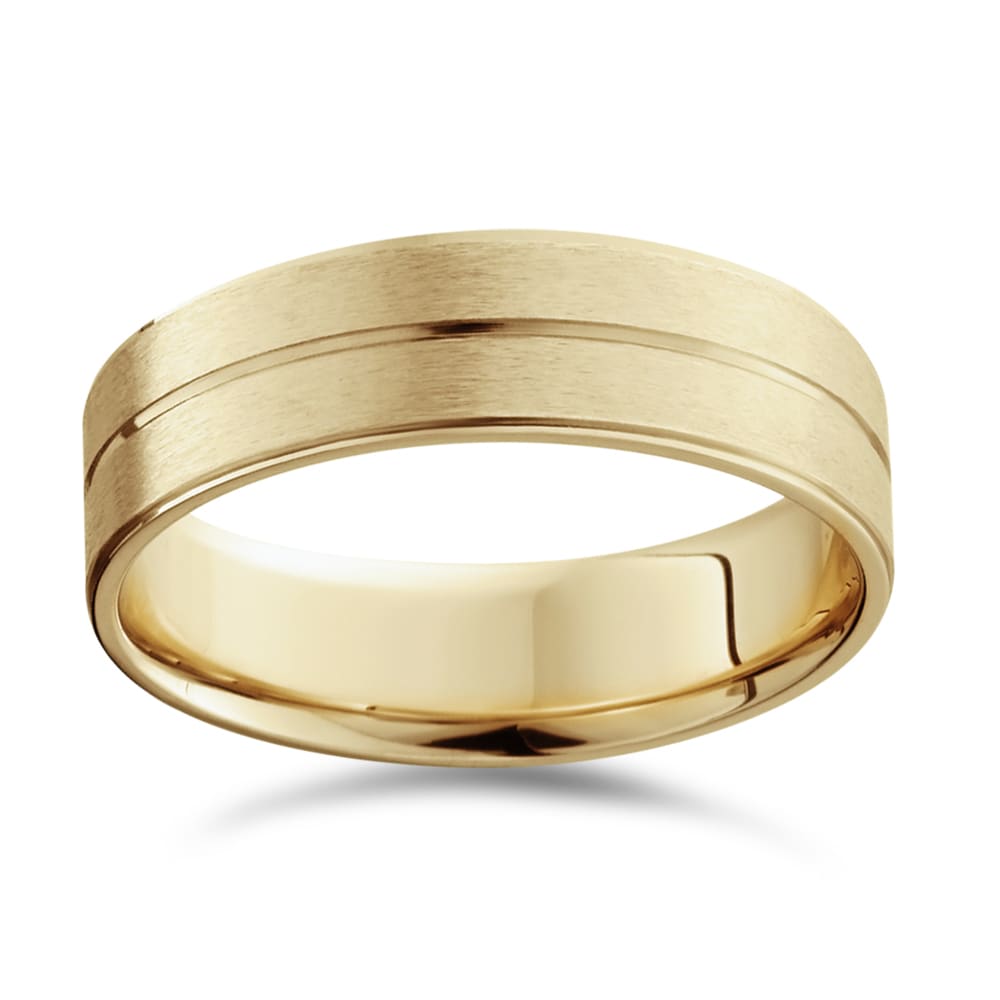 Bliss 14K Gold Mens Flat 6Mm Brushed Wedding Band
