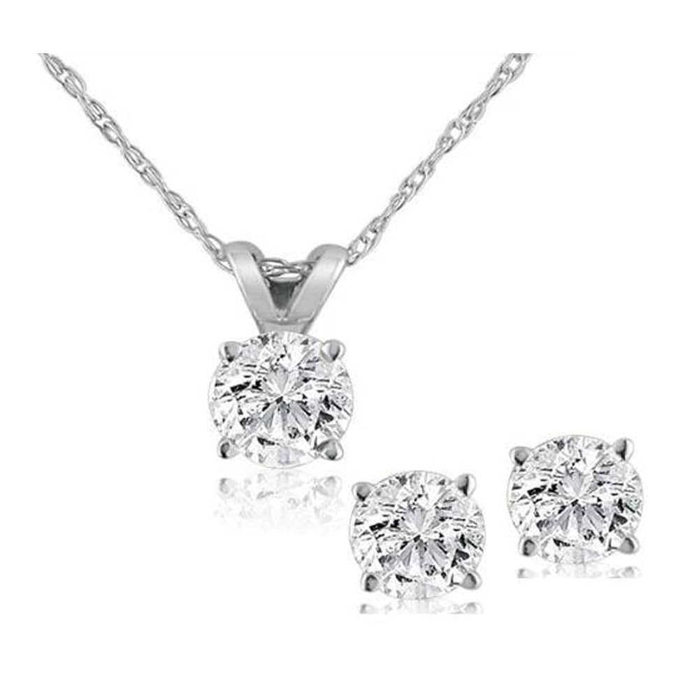 Bliss 14K White 1 2 Ct Diamond Solitaire Pendant Earring Studs Set