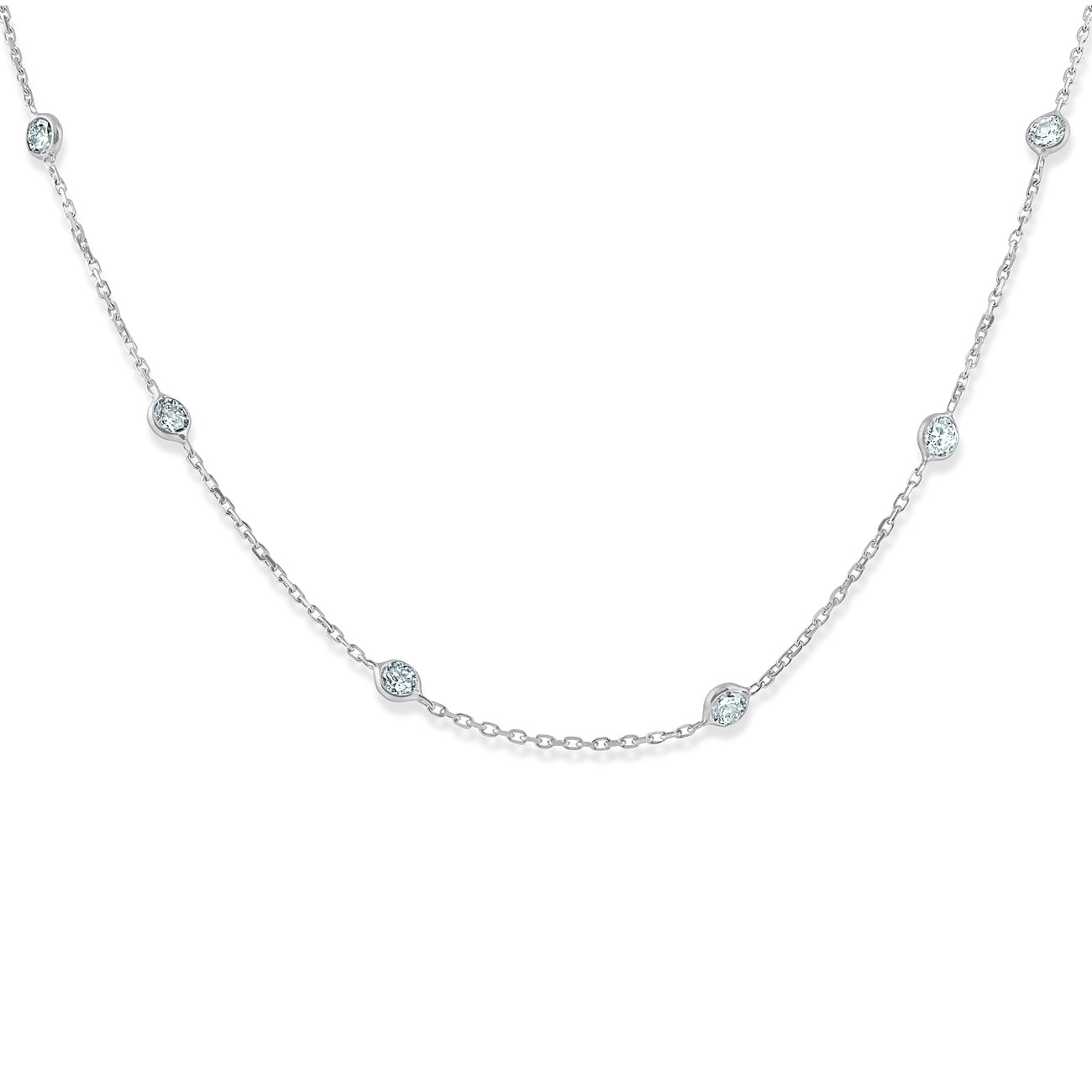 Bliss 14K White Gold 1 1 2 Ct Tdw Diamond Station Bezel Pendant Necklace 18