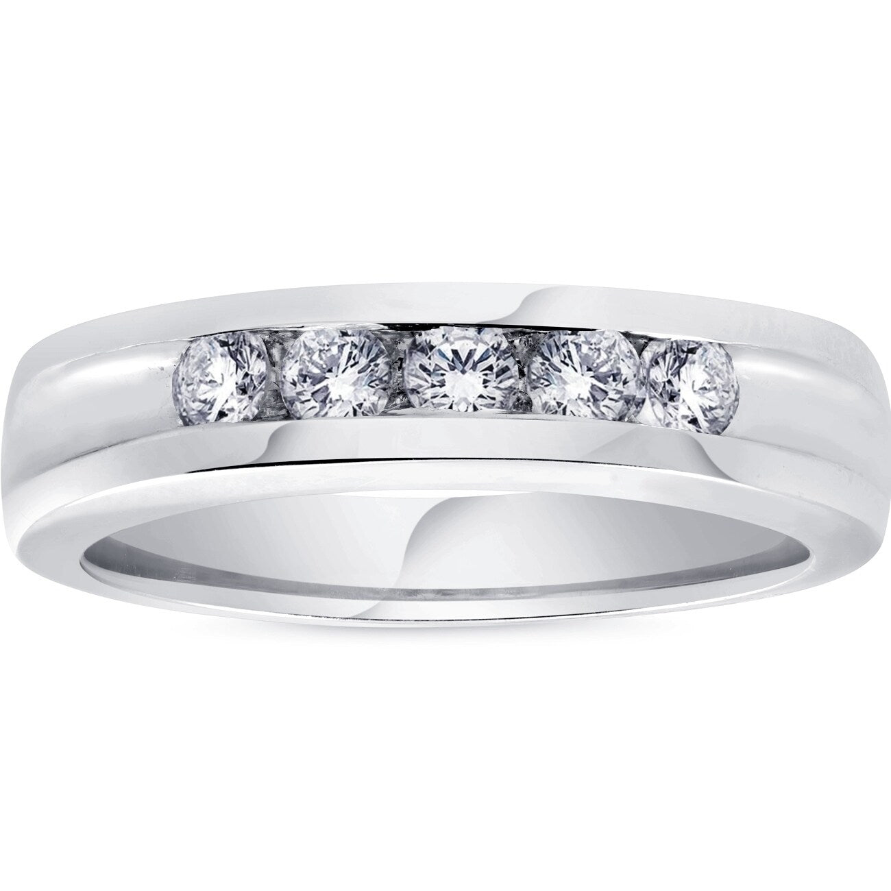 Bliss 14K White Gold 1 2 Ct Tdw Mens Diamond Wedding Ring High Polished Channel Set Band