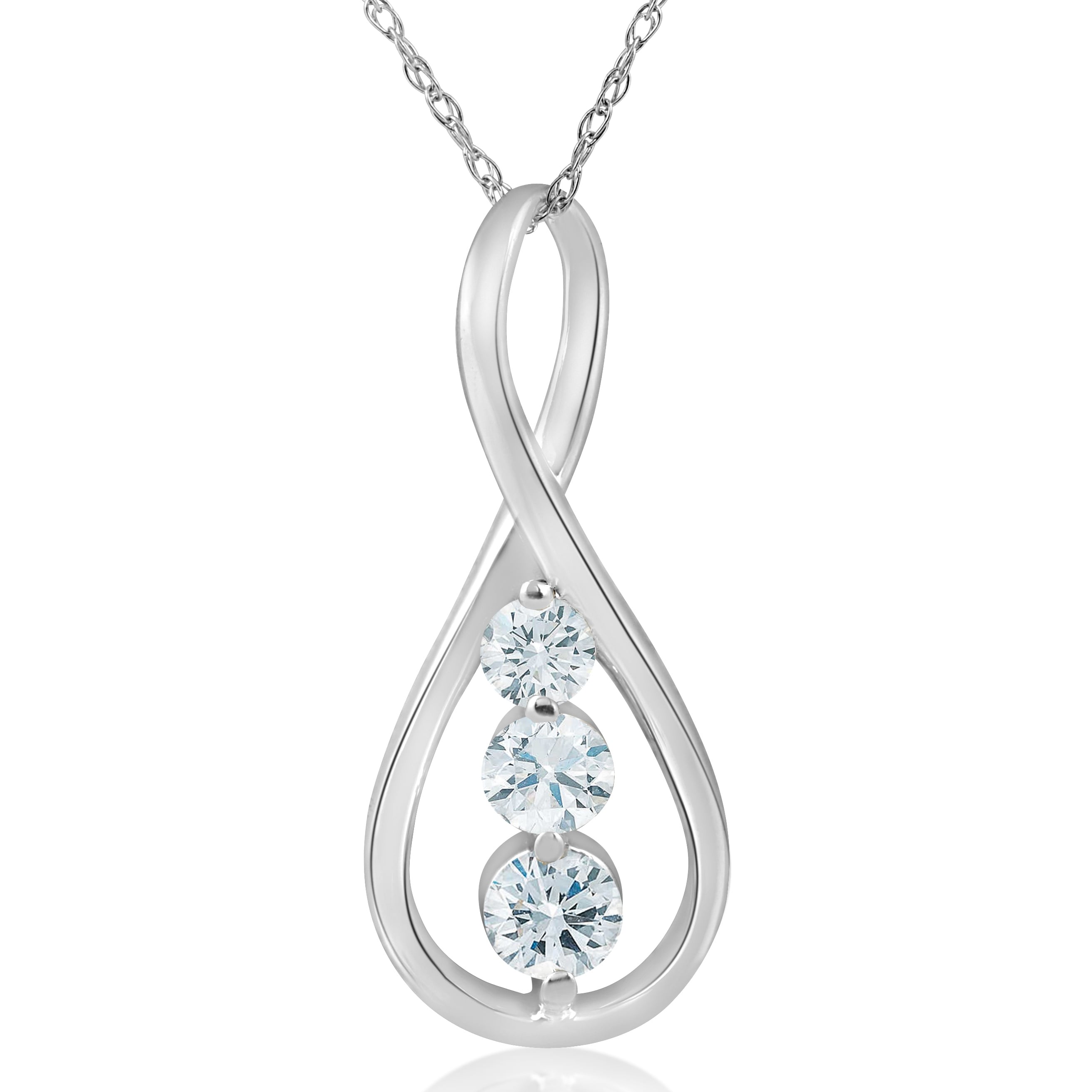 Bliss 14K White Gold 1 2 Ct Tdw Three Stone Diamond Pendant Womens Necklace