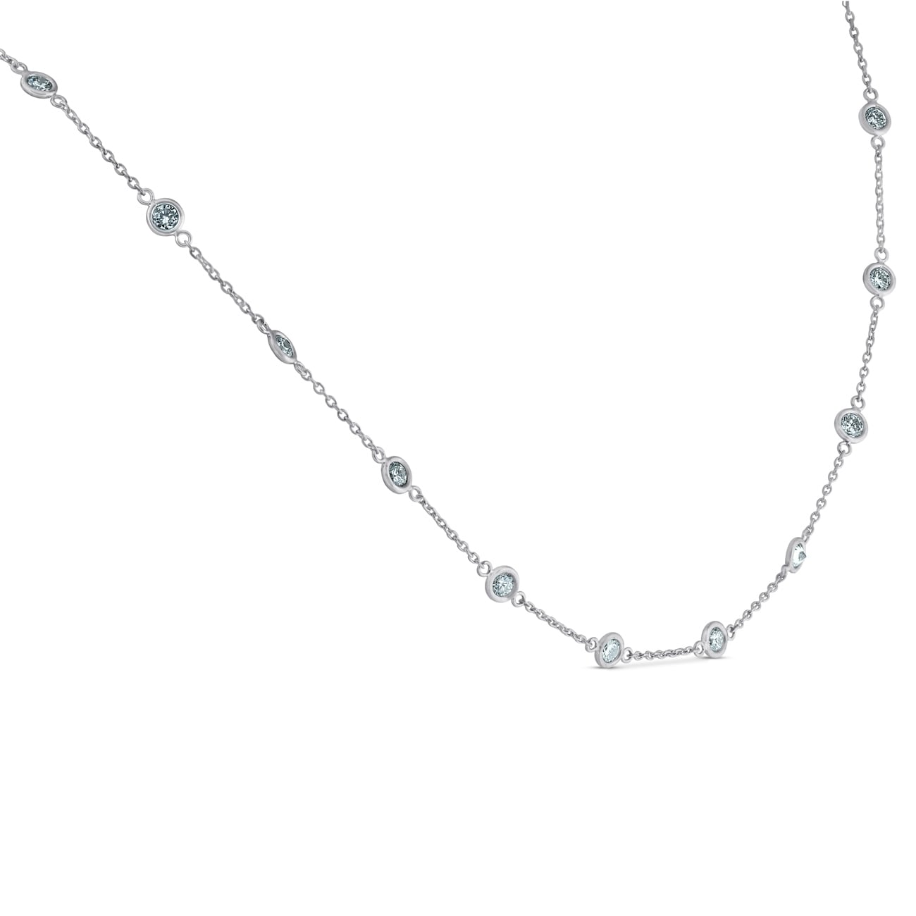 Bliss 14K White Gold 1 3 4 Ct Tdw Bezels By The Yard Womens 18 Diamond Station Necklace