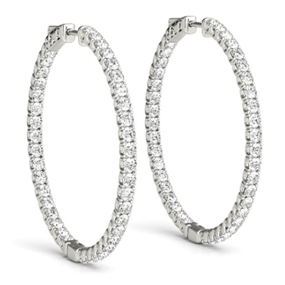 Bliss 14K White Gold 1 3 4 Ct Tdw Diamond Inside Outside Hoops Womens Earrings 1 1 4 Tall