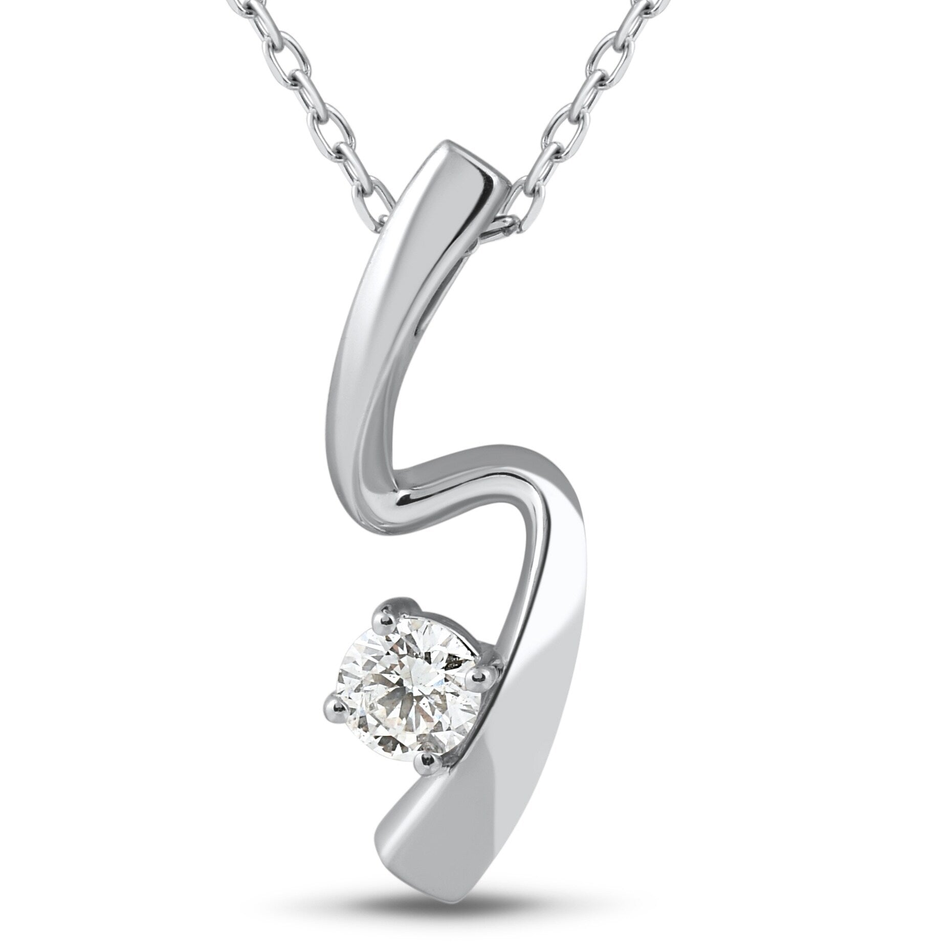 Bliss 14K White Gold 1 4 Ct Tdw Diamond Freeform Solitaire Round Pendant