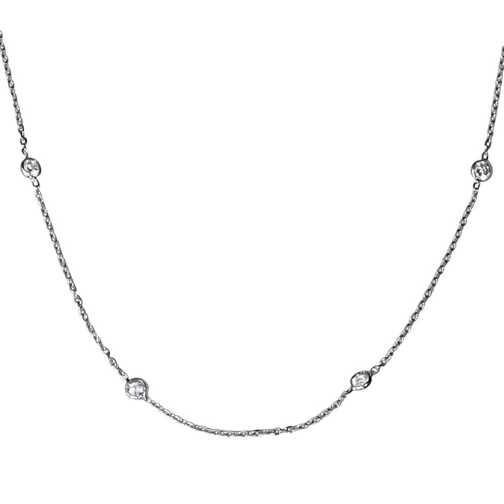 Bliss 14K White Gold 1 Ct Tdw Bezels By The Yard Womens 18 Diamond Station Necklace
