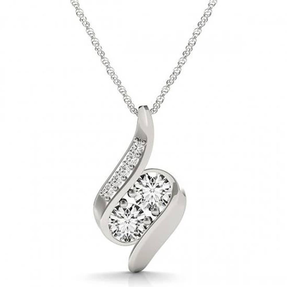 Pompeii3 14K White Gold 1 Ct Tdw Two Stone Round Diamond Pendant Womens Necklace 18 Chain