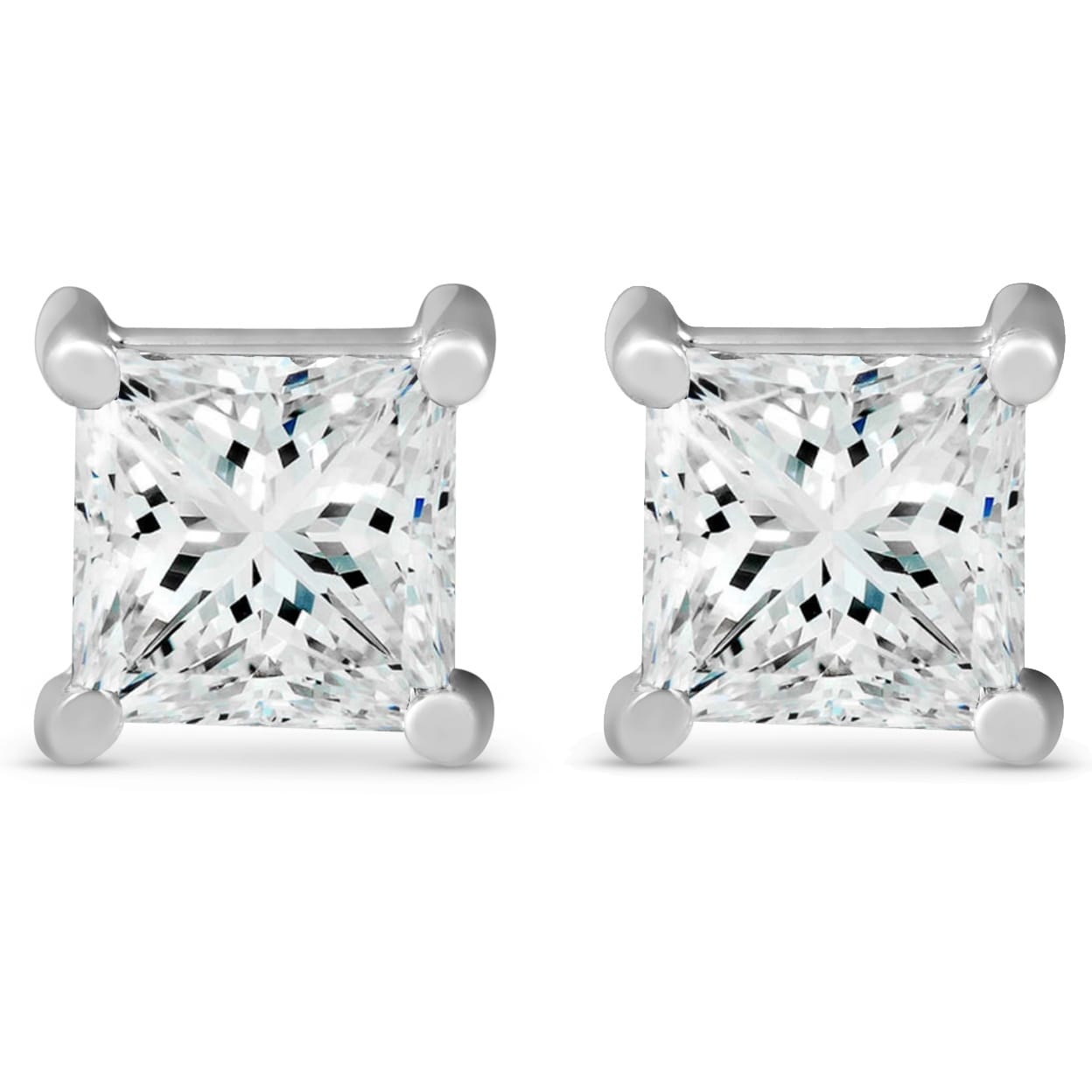 Bliss 14K White Gold 2 Ct Tdw Princess Cut Diamond Clarity Enhanced Screw Back Studs Earrings White H I