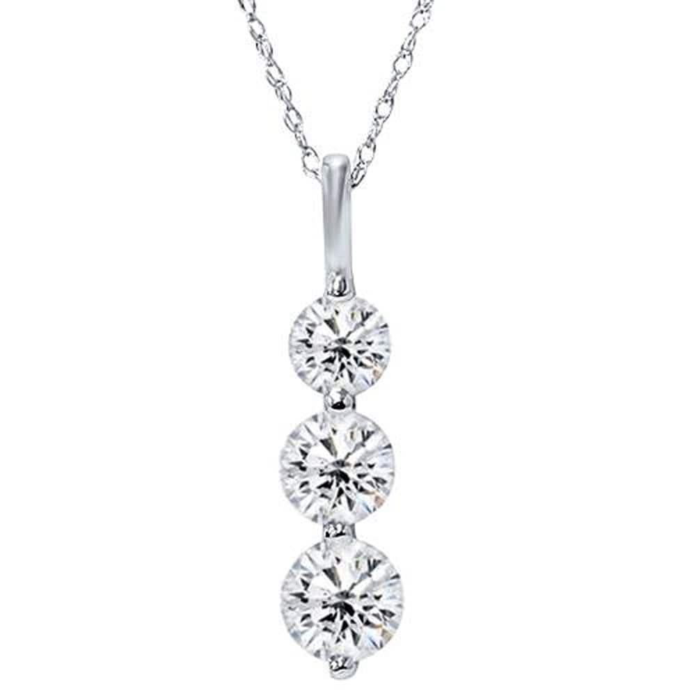 Bliss 14K White Gold 3 4 Ct Tdw Three Stone White Round Diamond Graduated Pendant Womens Necklace 18 Chain