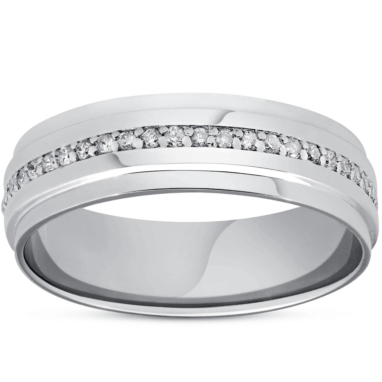 Bliss 14K White Gold 3 8 Ct Tdw Diamond Eternity Ring Mens 7Mm High Polished Step Cut Wedding Band