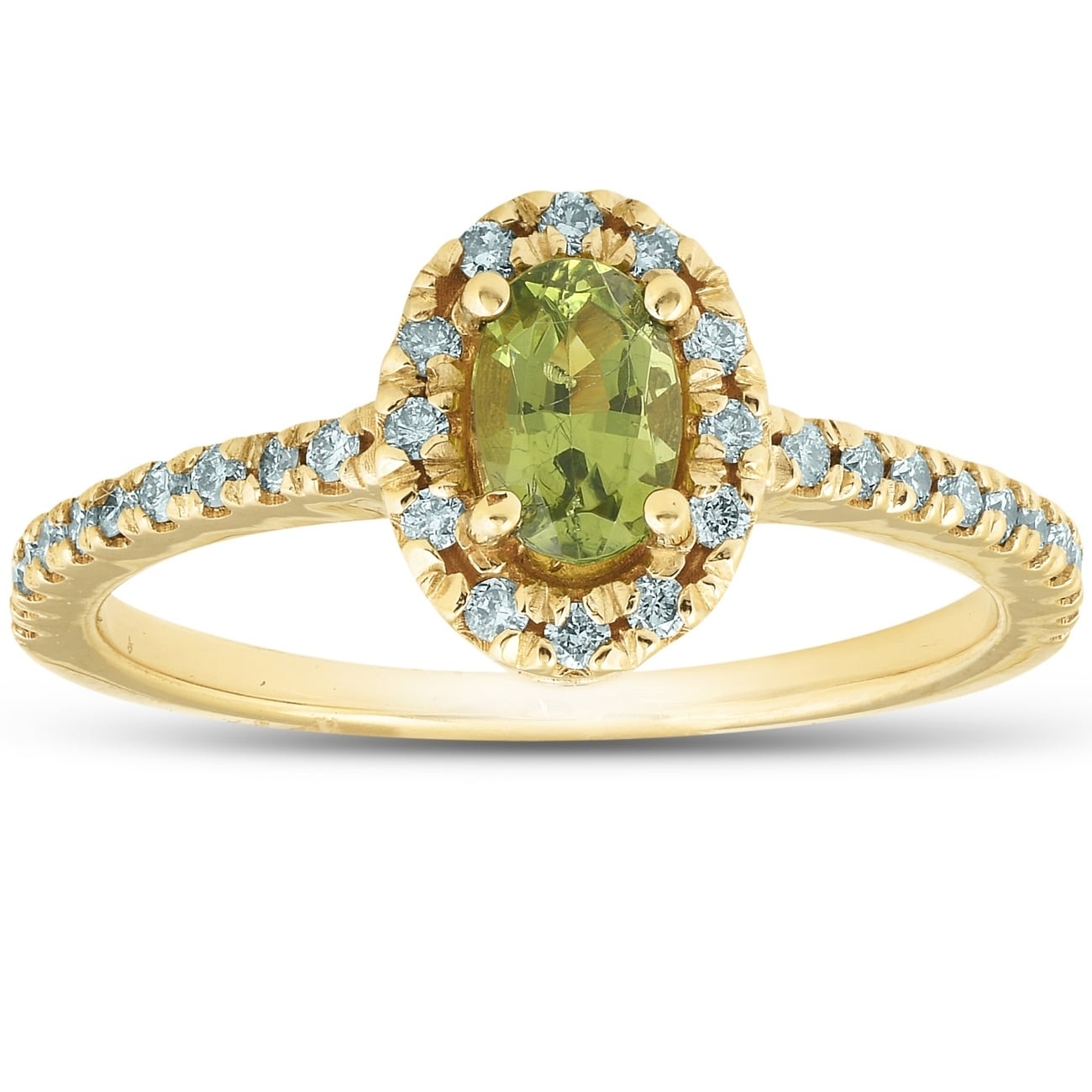 Bliss 14K Yellow Gold 1 2 Ct Tw Oval Peridot Diamond Halo Ring