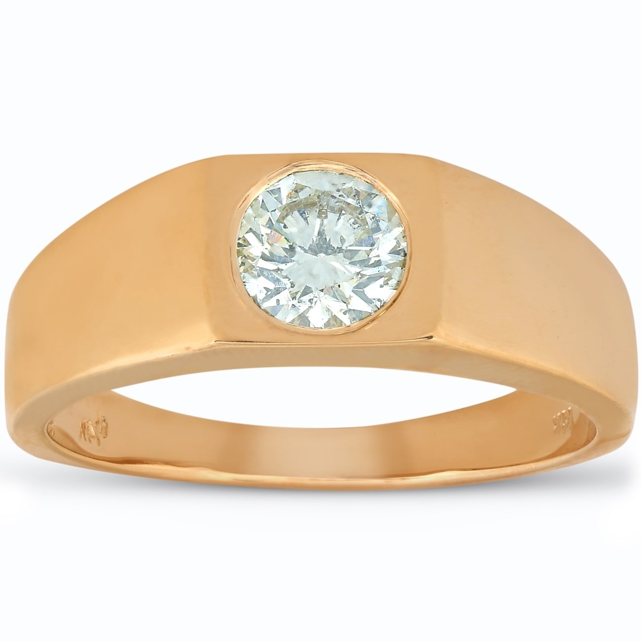 Bliss 14K Yellow Gold 1 Ct Tdw Solitaire Round Brilliant Cut Diamond Mens Wedding High Polished Ring Clarity Enhanced