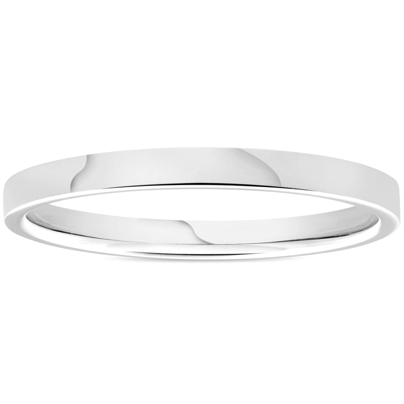 Pompeii3 950 Platinum Plain High Polished Ring 2Mm Flat Wedding Band White