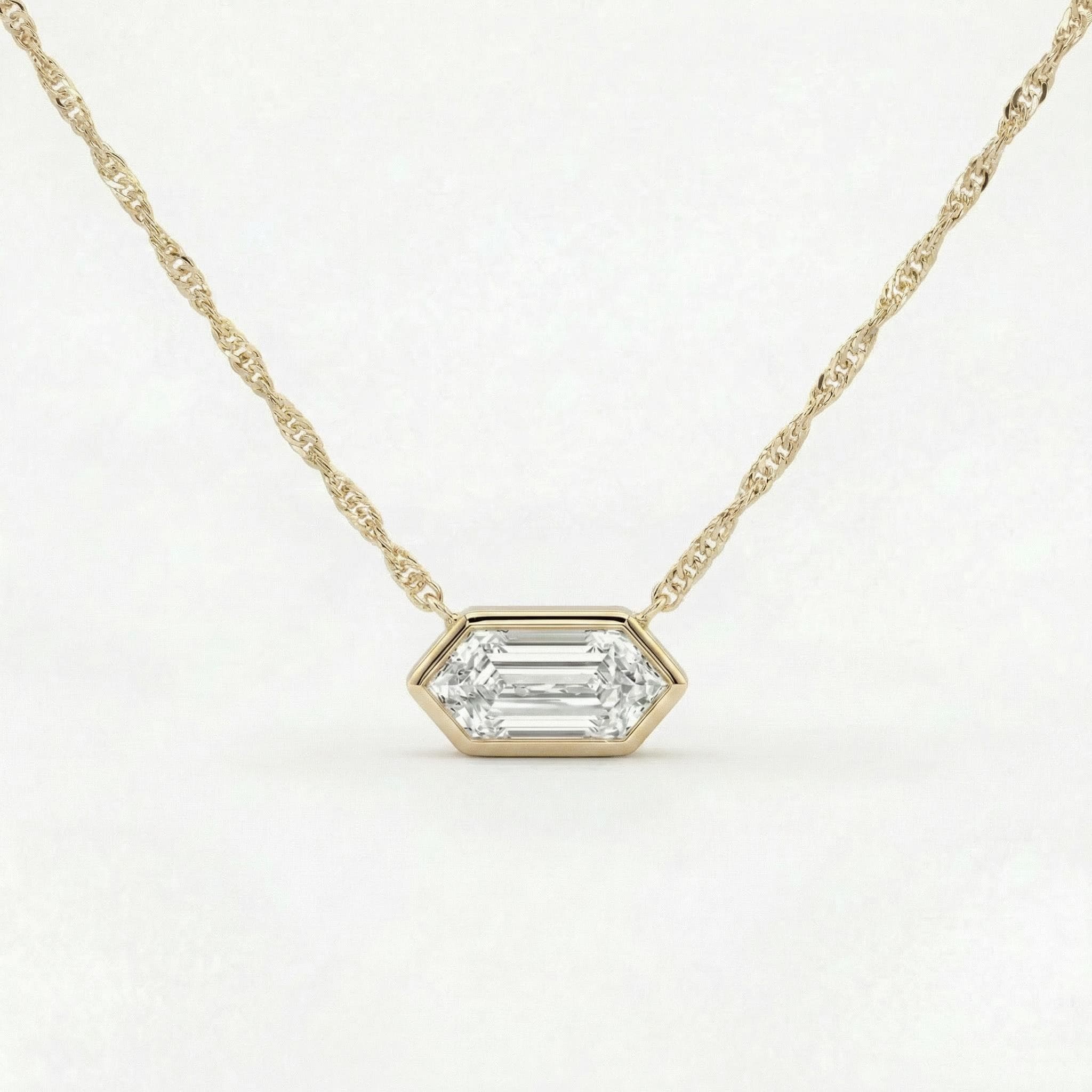 Bliss Diamond Certified 1.10Ct Long Hexagon Bezel Diamond East West Pendant Necklace Lab Grown