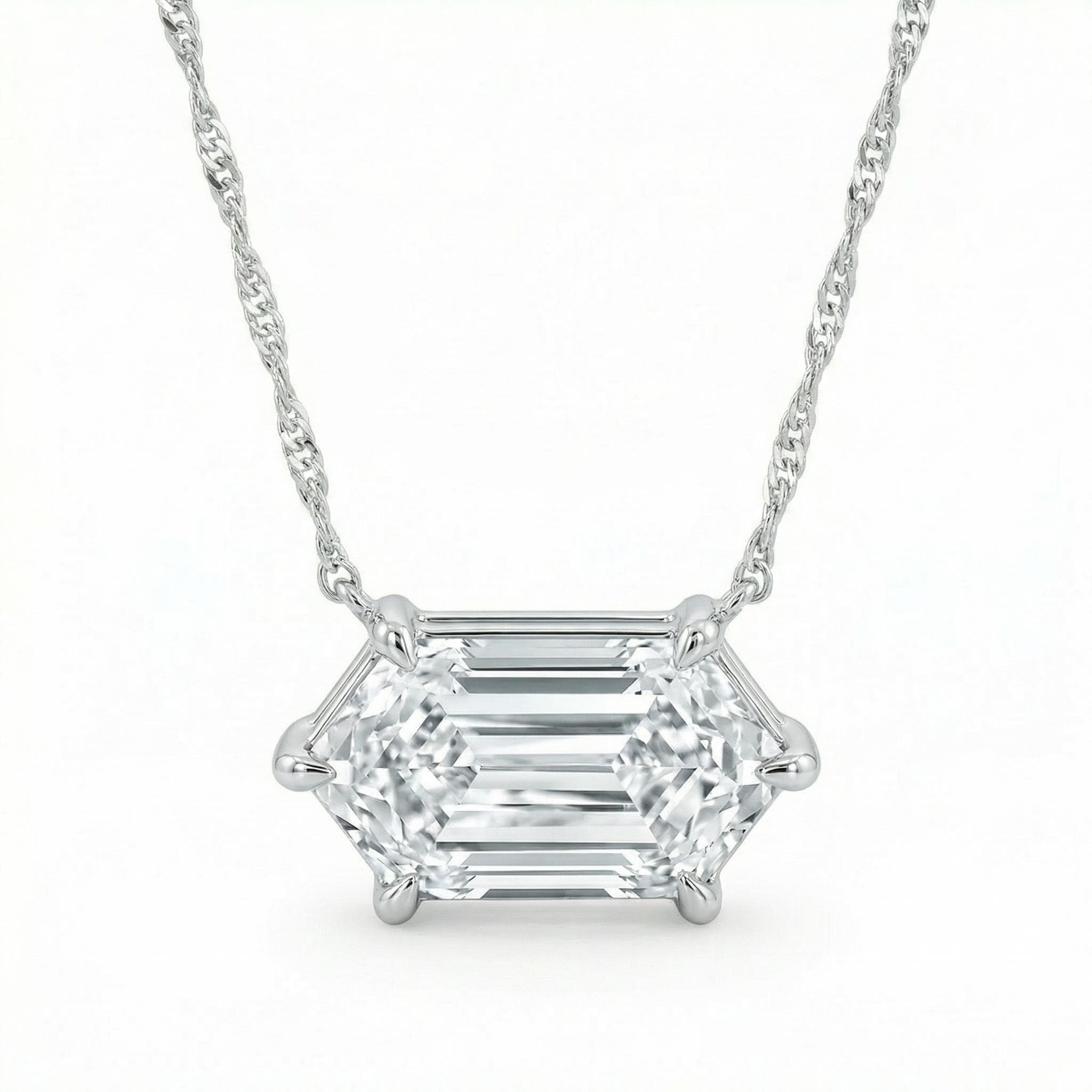 Bliss Diamond Certified 1.10Ct Long Hexagon Diamond East West Pendant Gold Necklace Lab Grown