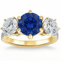 Bliss Diamond Certified 6 3 4Ct Blue Sapphire Diamond Ring Three Stone Gold Lab Grown