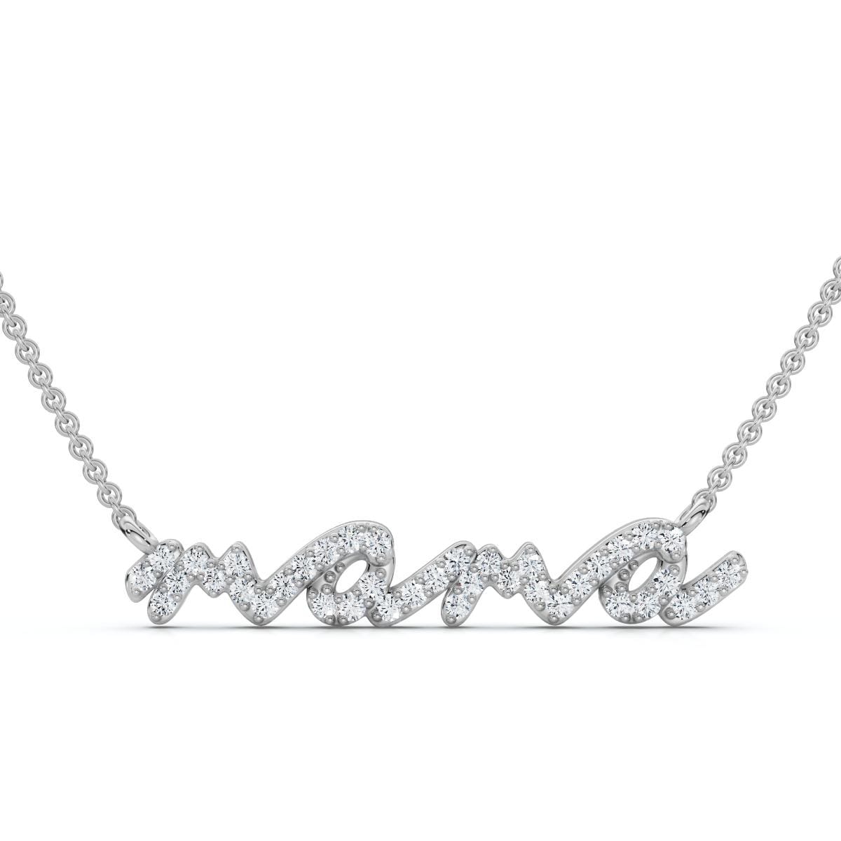 Bliss Diamond Diamond Script Mama Pendant Gold Necklace 1 1 2 Wide Lab Grown