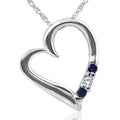 Bliss 14K White Gold 1 10 Ct Tw Blue Sapphire Diamond 3 Stone Heart Shape Pendant